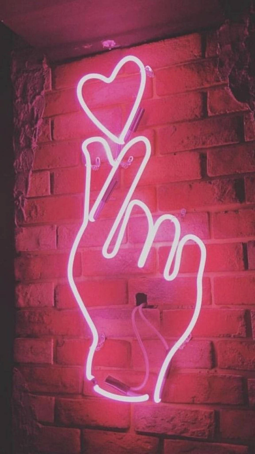 1080x1920 Download Neon Pink Aesthetic Finger Heart Wallpaper