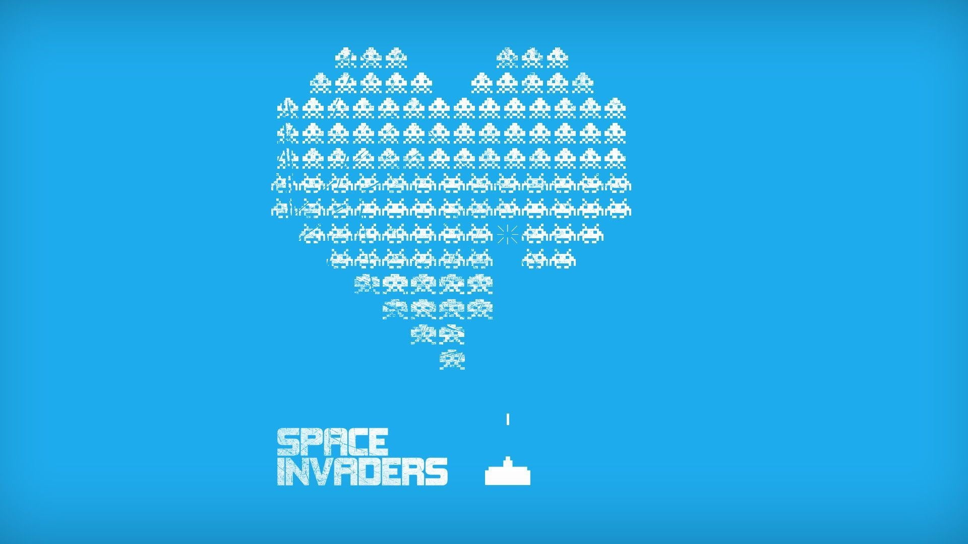 1920x1080 Space Invaders cover, blue background, retro games, Space Invaders, video games HD wallpaper
