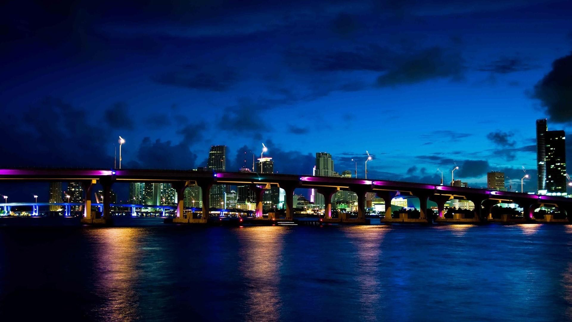 1920x1080 Bridge night city HD Desktop Wallpaper | HD Desktop Wallpaper | Miami city, Beach at night, Miami wallpaper