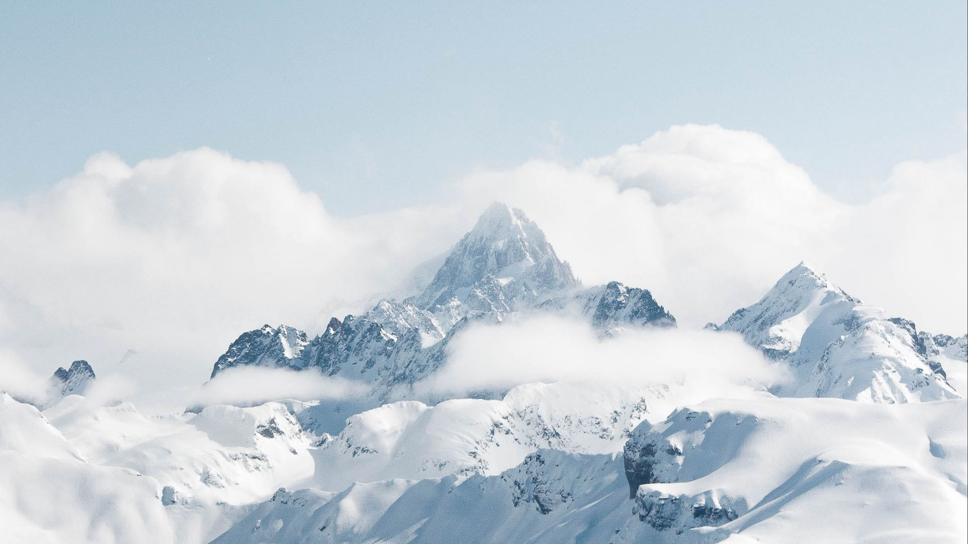1920x1080 Wallpaper peak snow mountain landscape white clouds