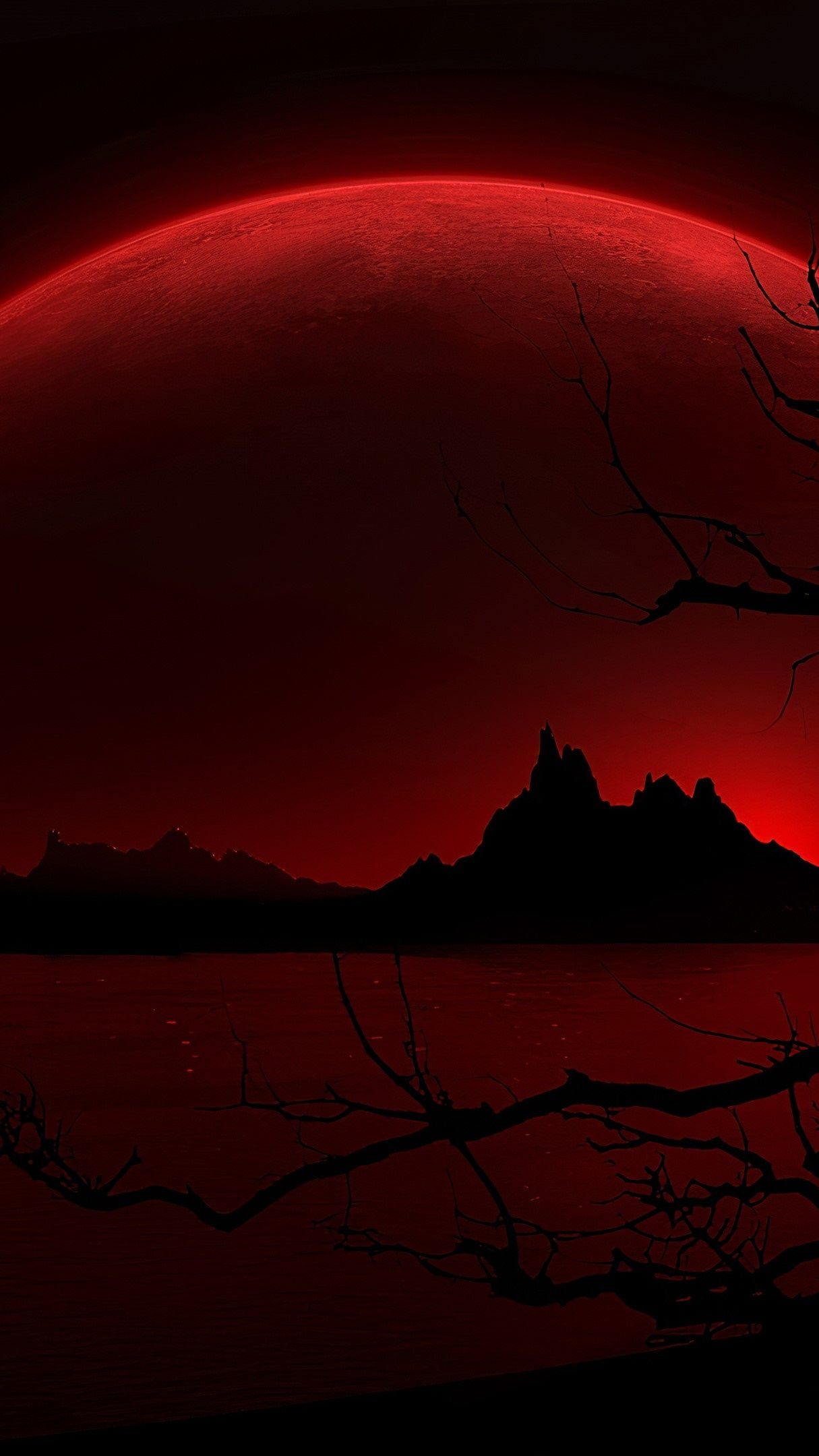 1215x2160 Red moon wallpaper backiee