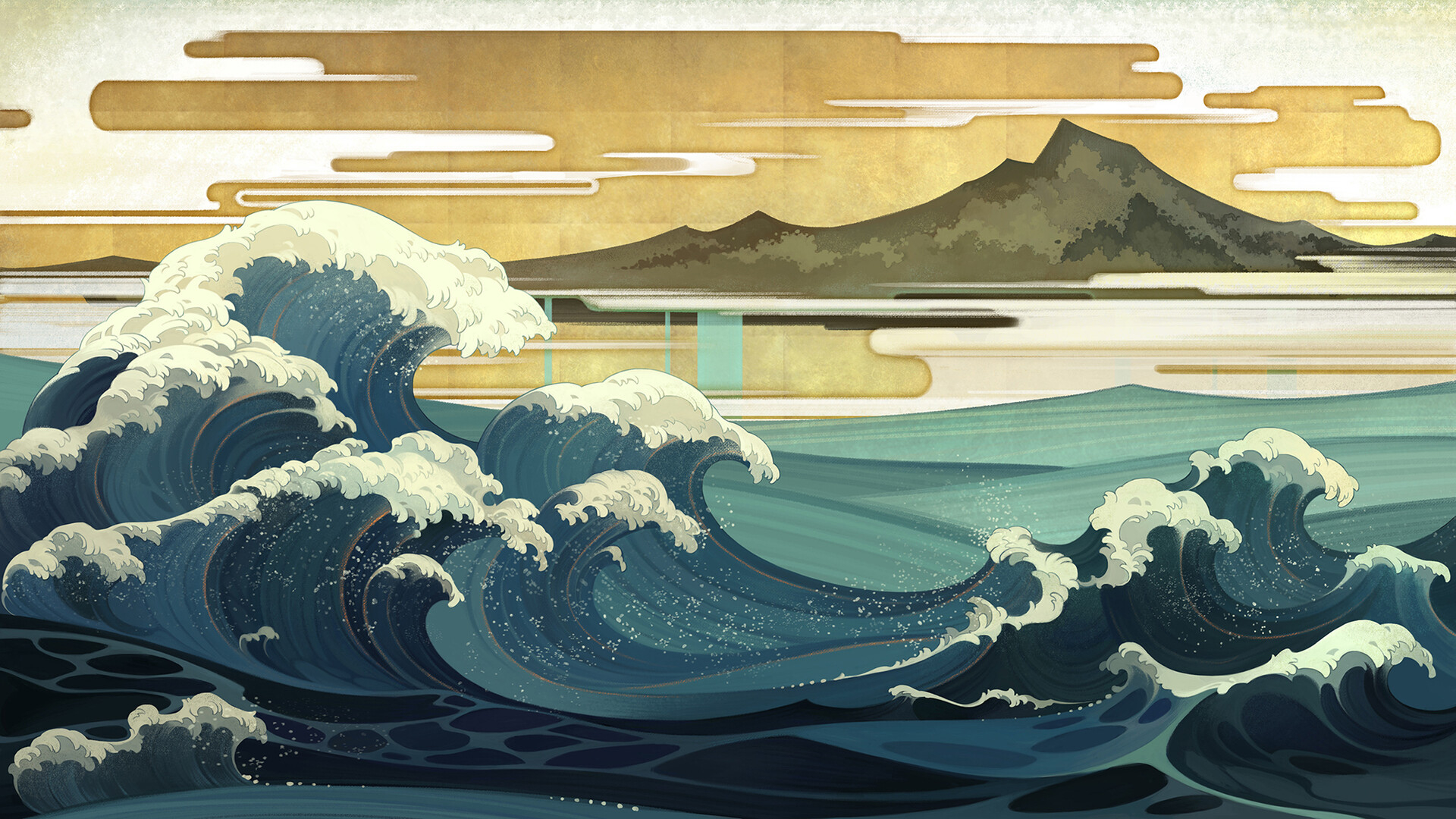 1920x1080 Sea Asia Waves Artwork Japanese Art Ukiyo E The Great Wave Off Kanagawa Wallpaper Resolution: ID:600556