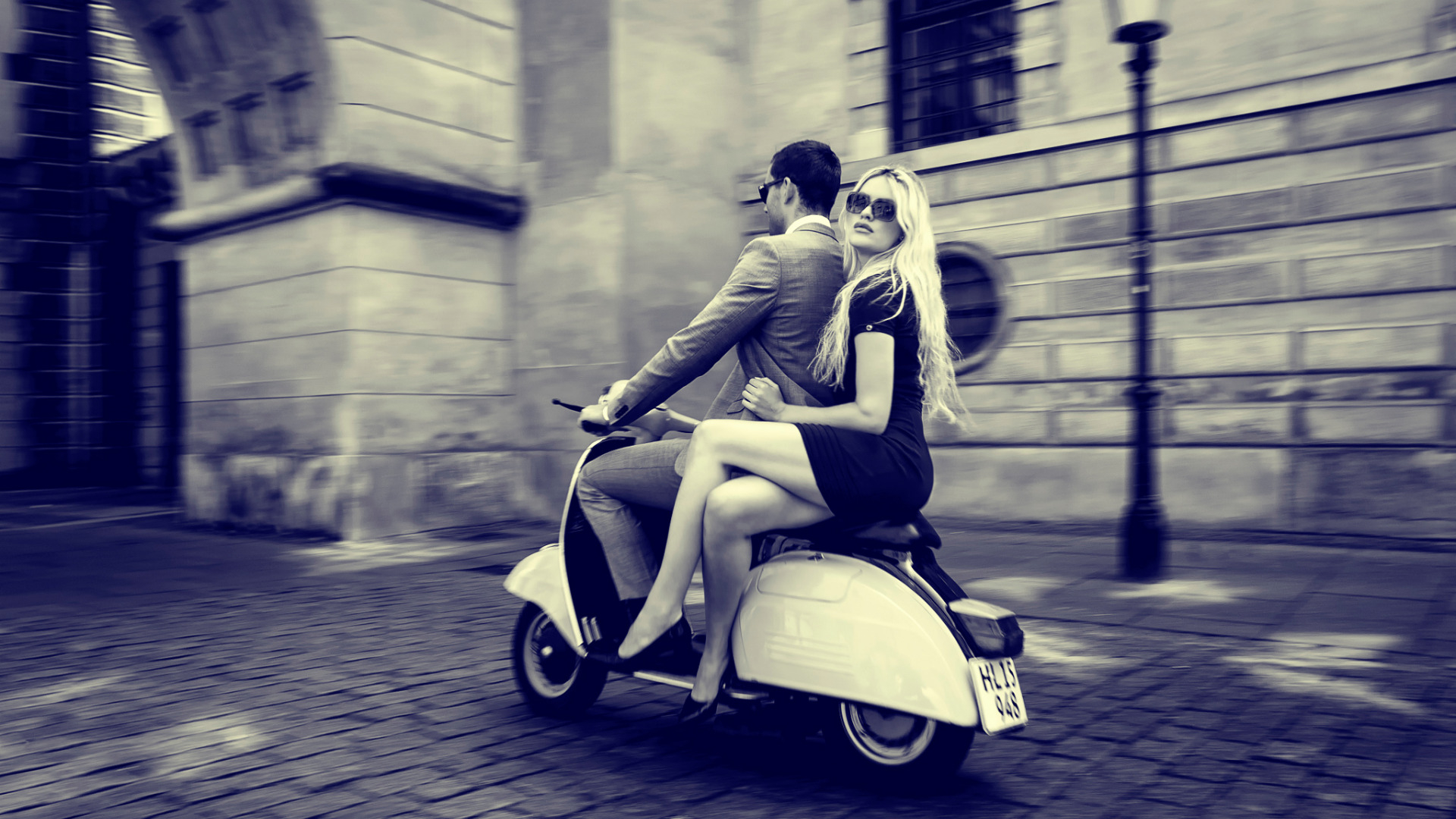 1920x1080 Download wallpaper girl, the city, guy, vintage, retro, vespa, scooter, section style in resoluti