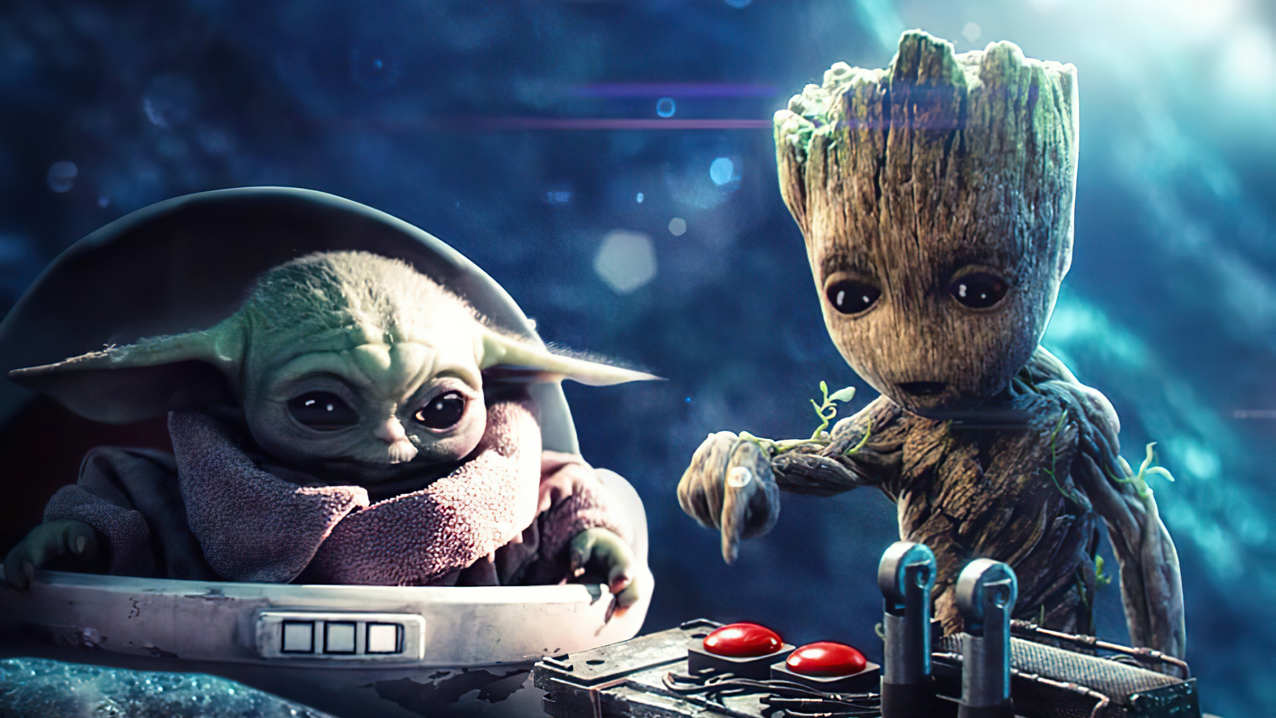 2560x1440 Baby Groot And Baby Yoda 1440P Resolution HD 4k Wallpapers, Images, Backgrounds, Photos and Pictures