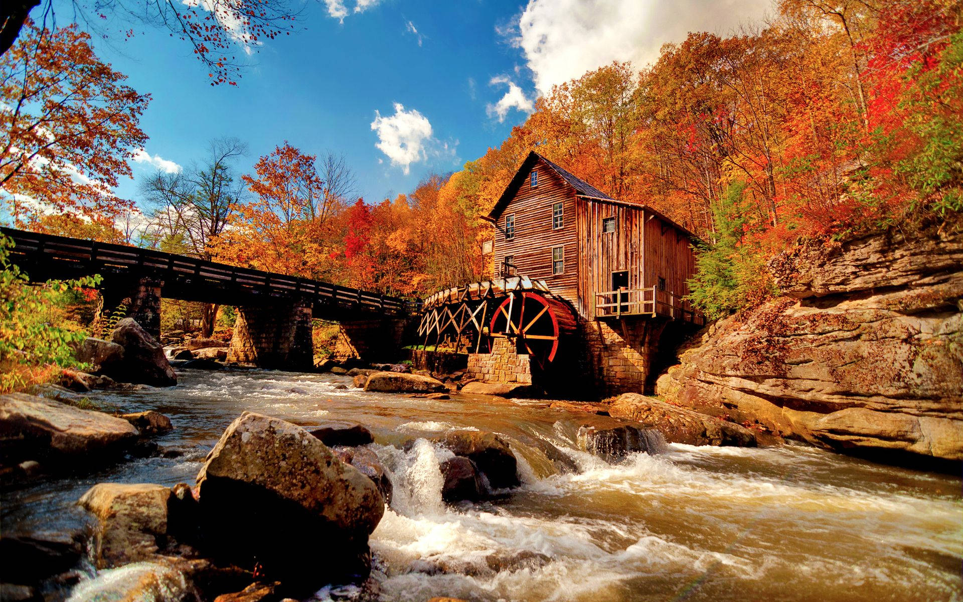 1920x1200 Download Autumn River Landscape And House Wallpaper