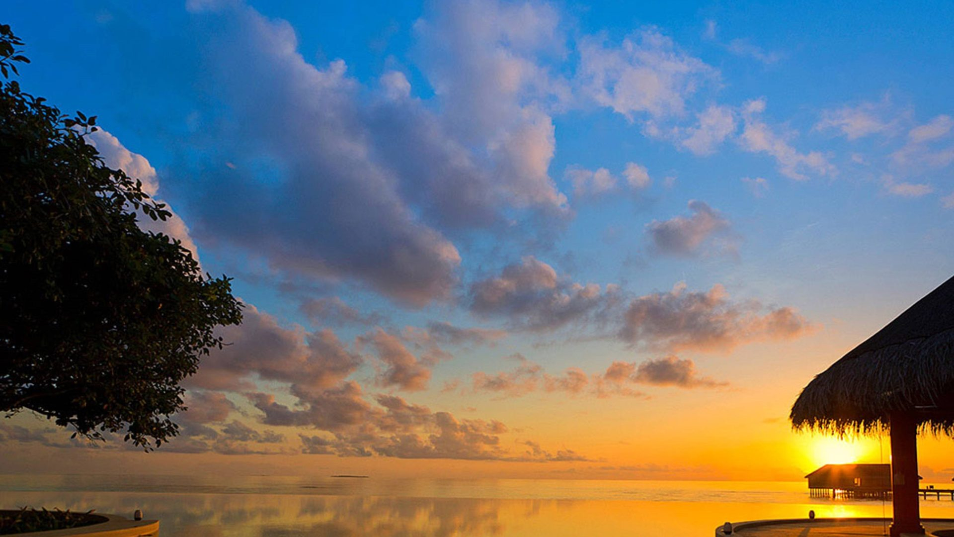 1920x1080 Sunset Over Water Bungalows Bora Bora Tahiti