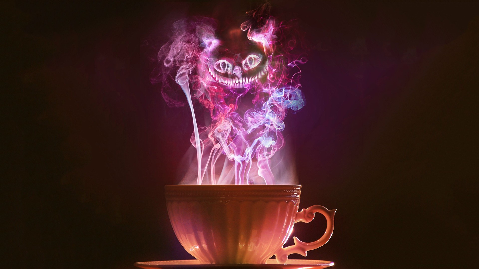 1920x1080 Wallpaper : illustration, fantasy art, night, Cheshire Cat, smoke, cup, Alice in Wonderland, light, color, lighting, flame, darkness Aliced1 247458 HD Wallpapers