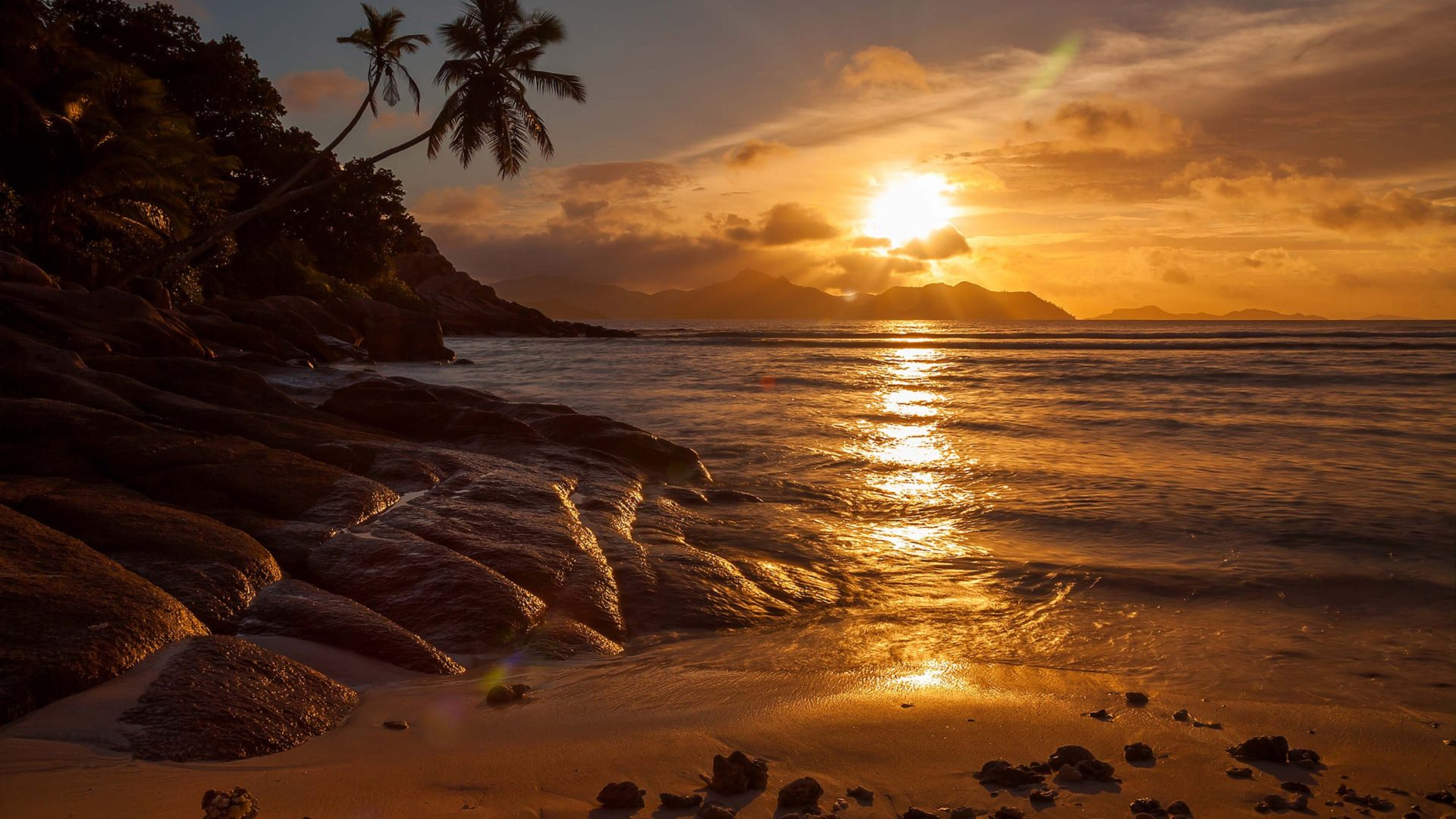 1920x1080 La Digue Island In The Seychelles Paradise Beach Gold Sunset KDE Store