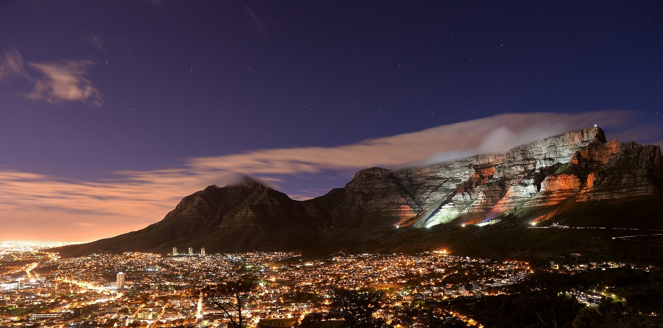 2180x1080 Mountains City Cape Town City Lights Cityscape Table Mountain Clouds Night Lights Wallpaper Resolution: ID:167225