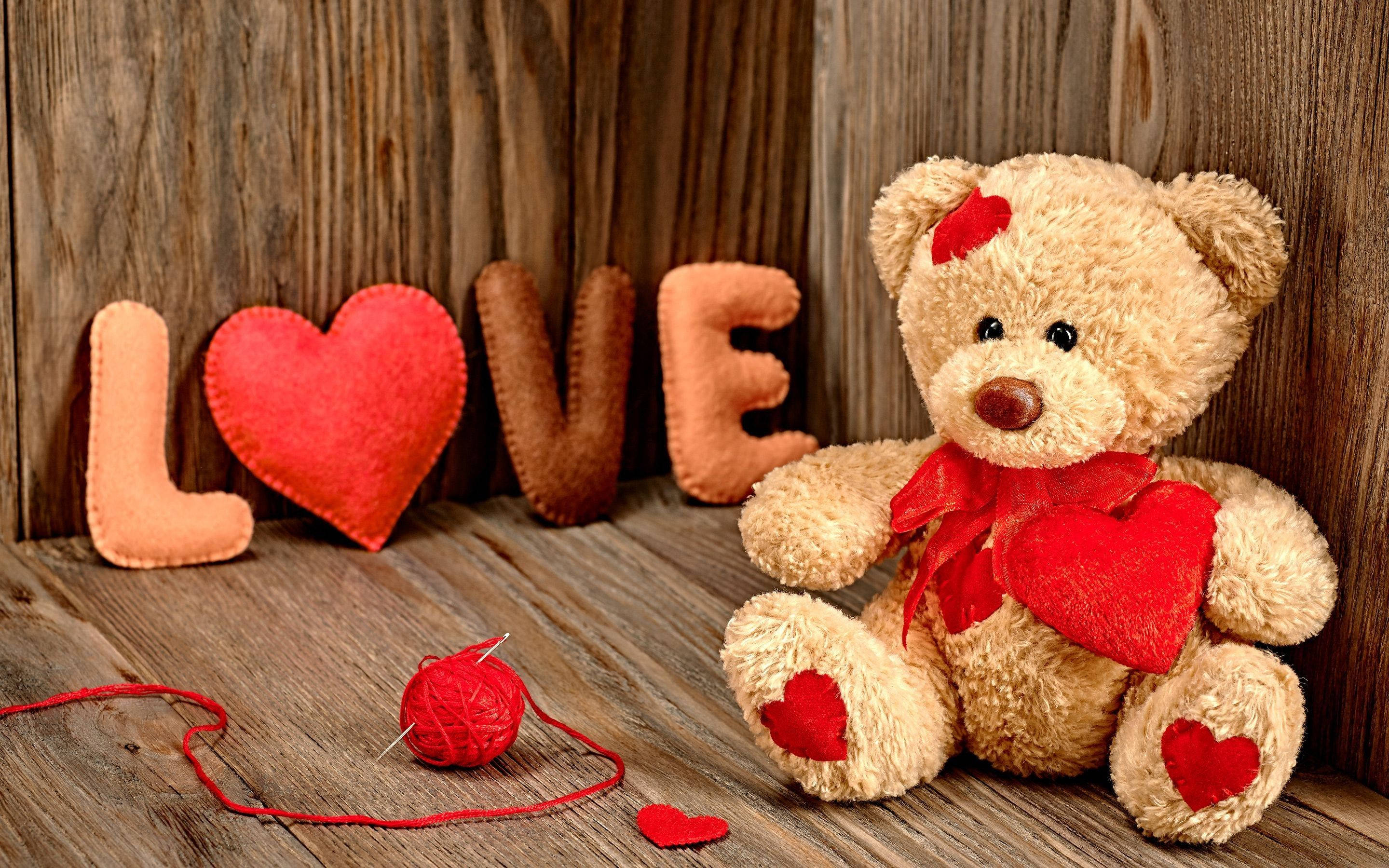 2880x1800 Download Red Teddy Bear Love Wallpaper