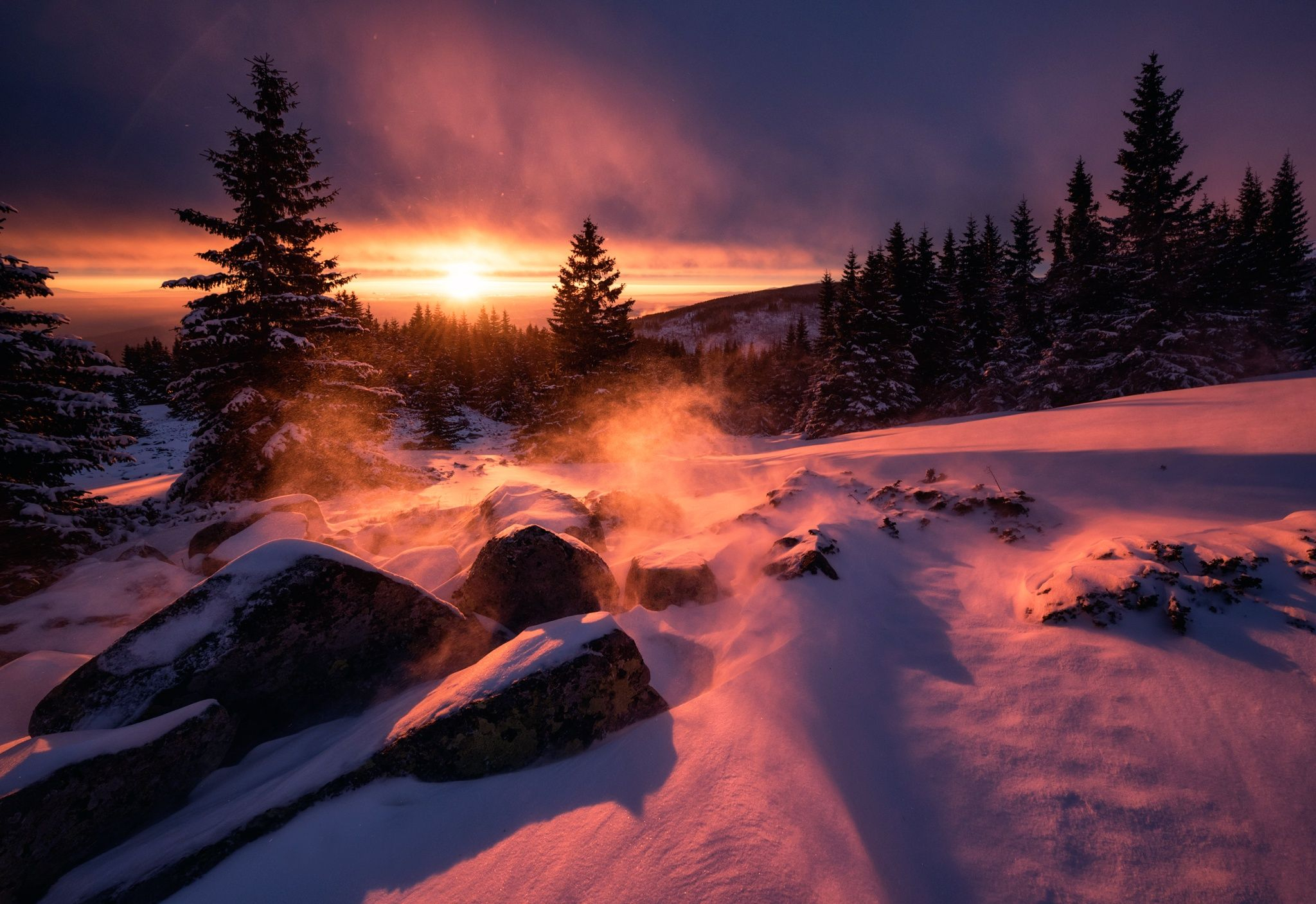 2048x1407 Snow Sunset Wallpapers
