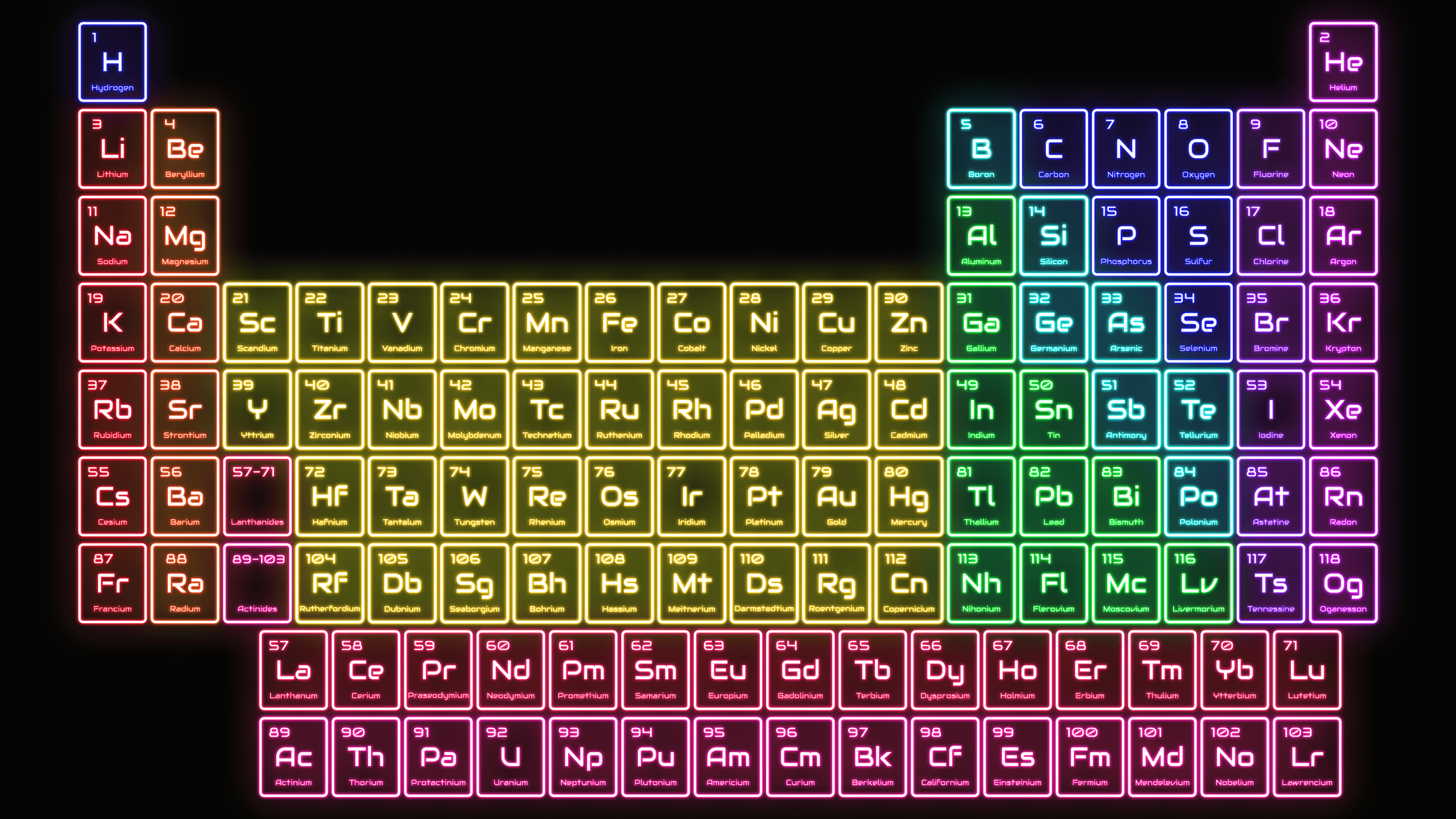 3840x2160 Color Neon Lights Periodic Table Wallpaper 4K Wallpapers