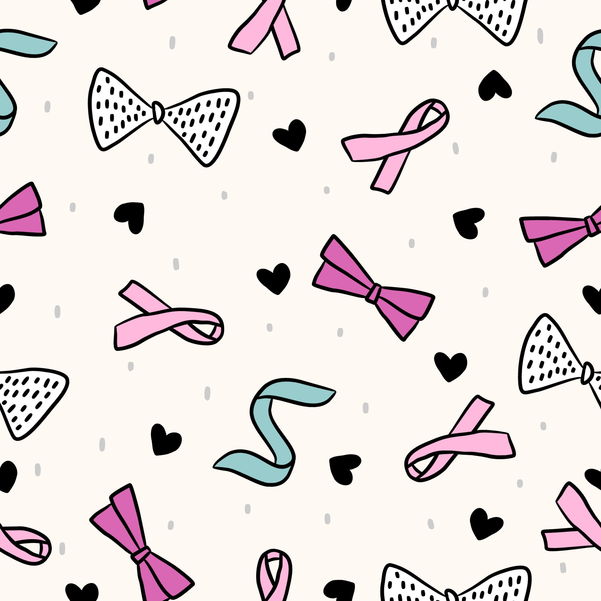 1920x1920 Cute colorful cancer ribbon with seamless pattern. Childhood cancer day. Breast cancer awareness ribbon. Cloth design, wallpaper, wrapping. Vector doodle cancer medical background illustration 2214635 Vector Art