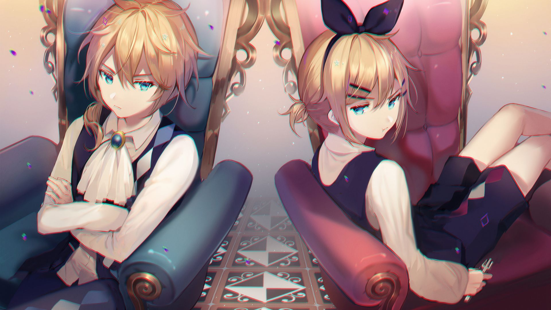 1920x1080 Desktop Wallpaper Kagamine Rin, Kagamine Len, Vocaloid, Angry, Sitting, Hd Image, Picture, Background, 1e7cd6