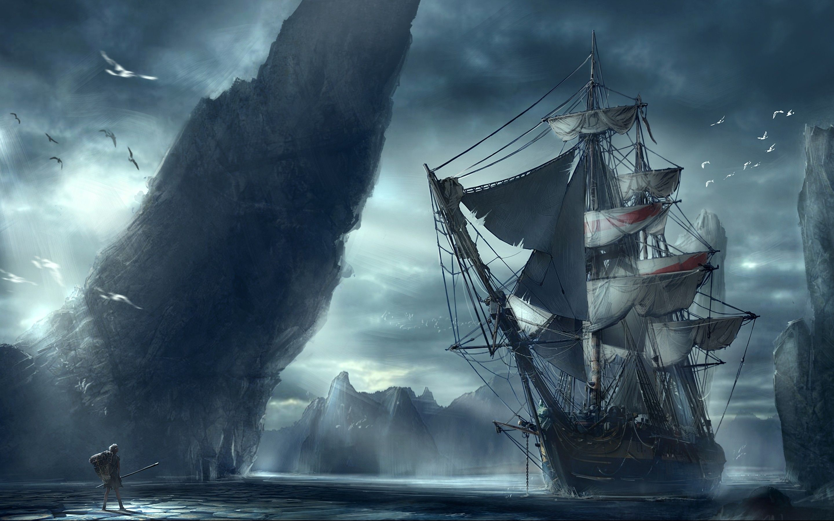 2880x1800 Ghost Pirate Ship Wallpaper Hd | Ship paintings, Concept art world, Boat illustrati
