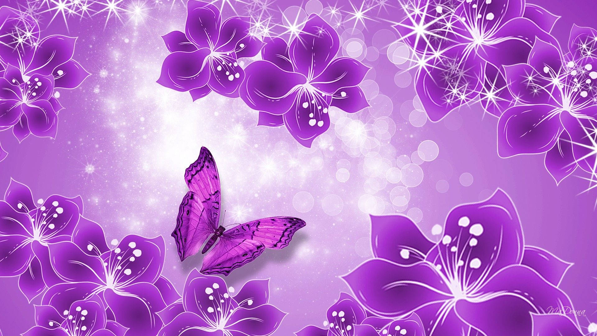 1920x1080 Download Purple Flowers Butterfly Background Wallpaper