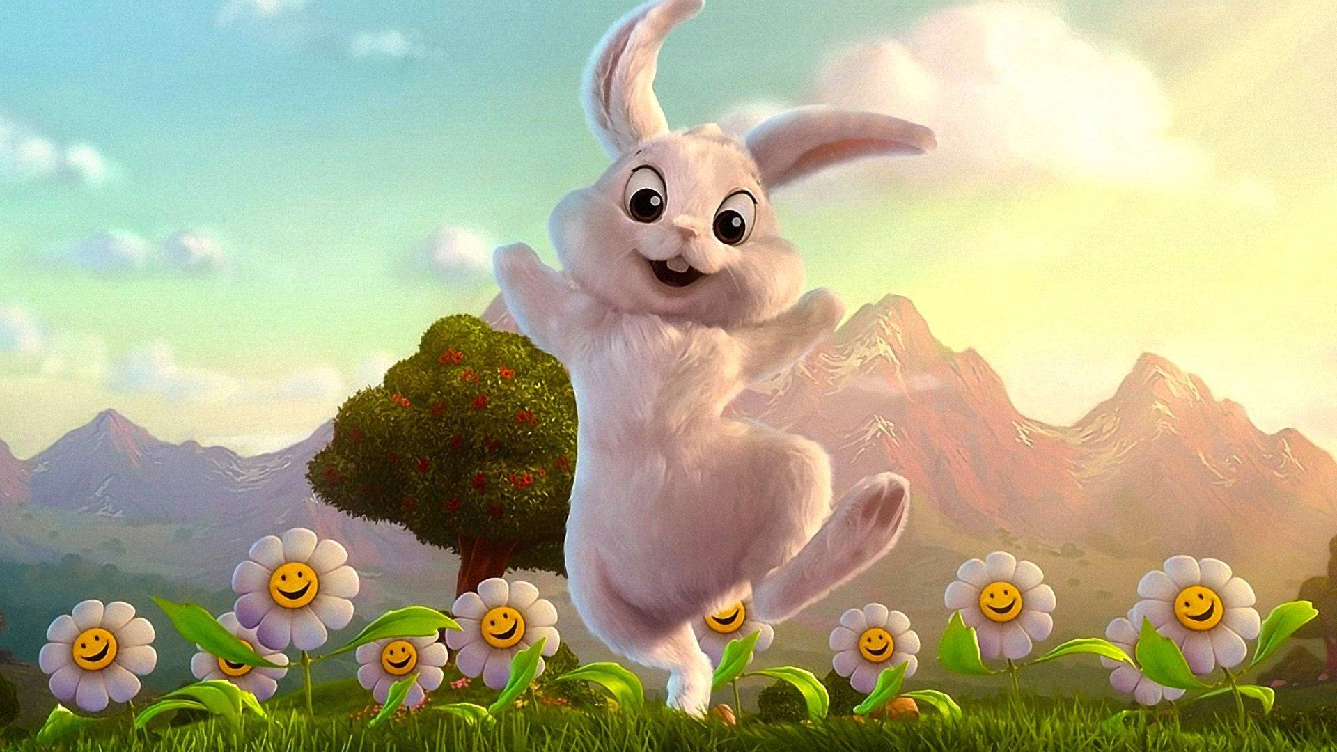 1920x1080 Download Hopping Easter Bunny And Smiling Daisies Wallpaper