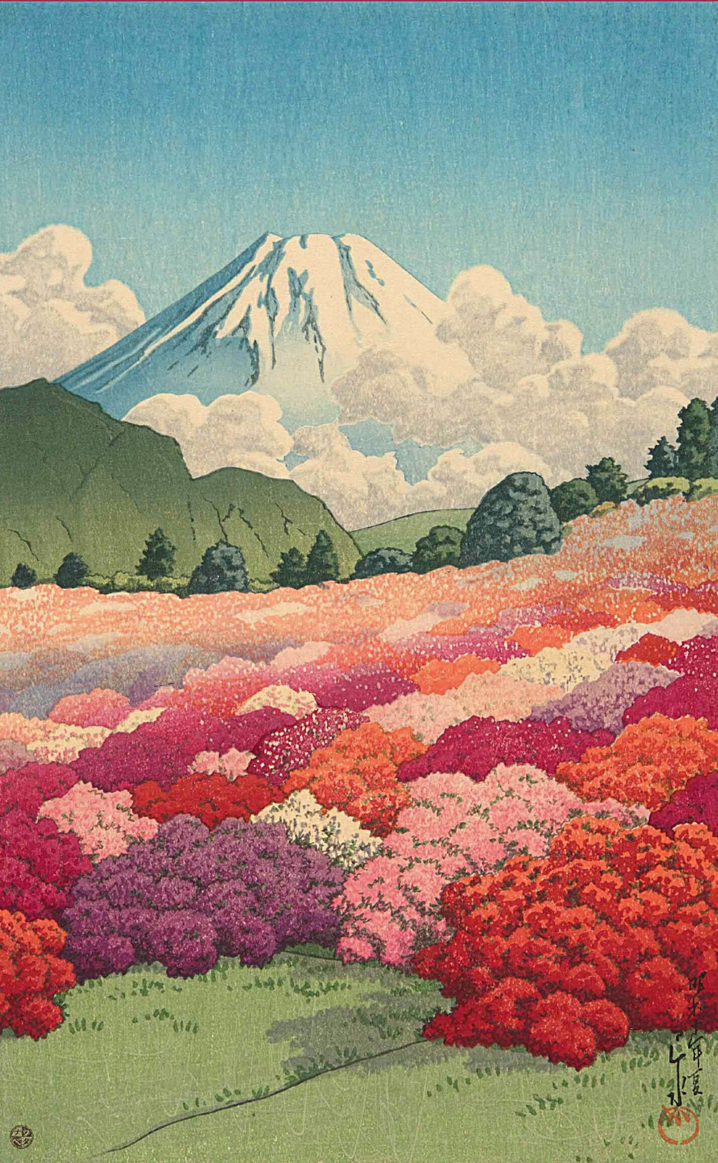1429x2314 Looking at Mt. Fuji from the Azalea Garden, Japan, 1935, by Kawase Hasui. | Japanese art, Art wallpaper, Asian art
