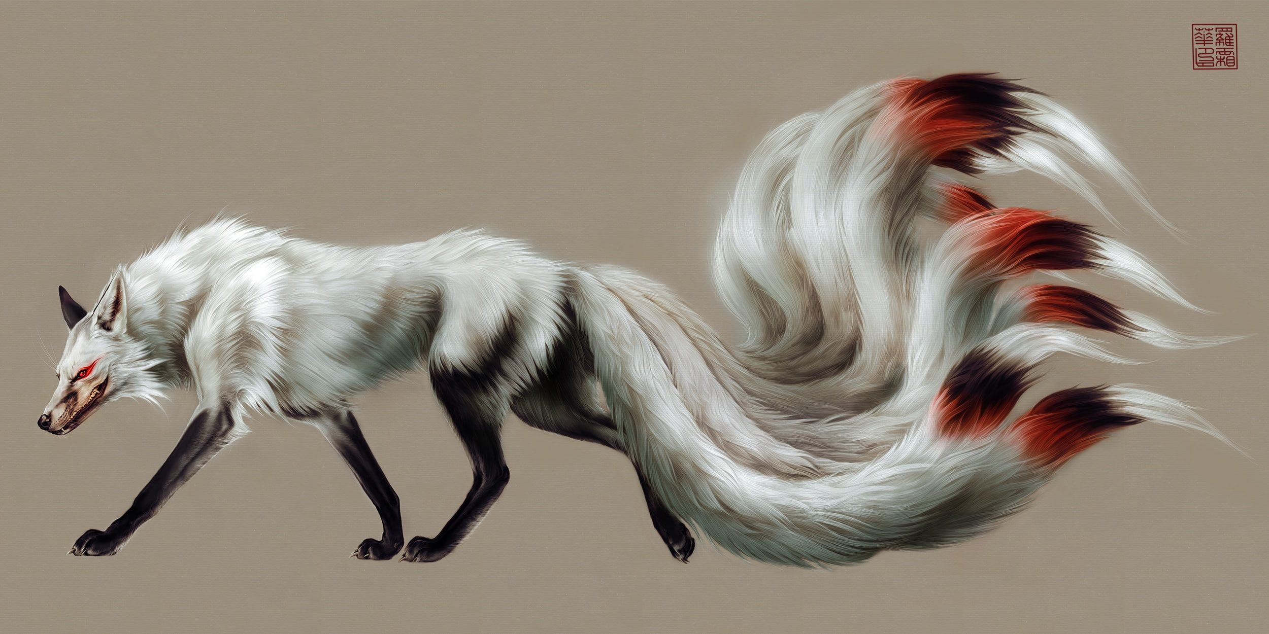 2500x1250 Fox #nine-tailed by toedeledoki #1080P #wallpaper #hdwallpaper #desktop | Fantasy creatures art, Mythical creatures art, Fox artwork