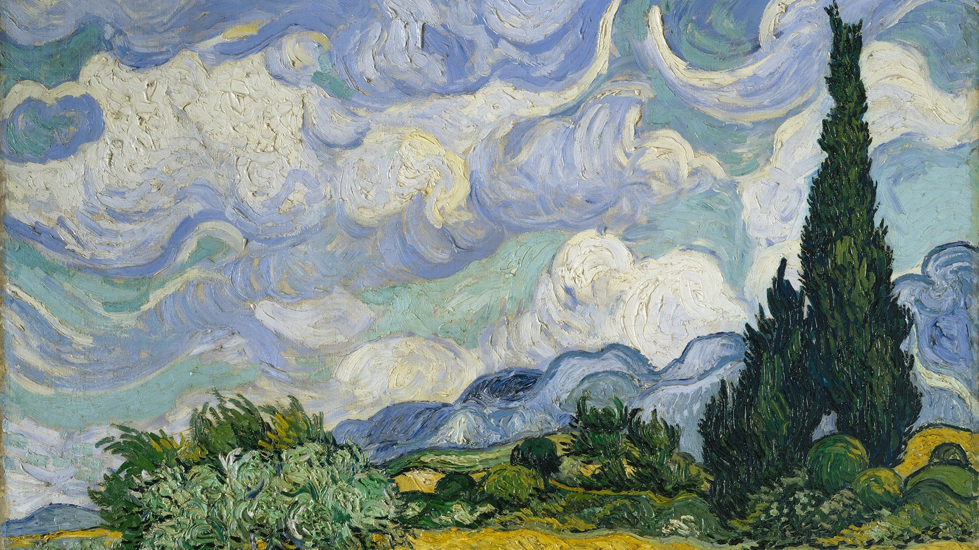 1920x1080 Wheat Field with Cypresses, 1889, painting by Vincent van Gogh | Windows 10 Spotlight Images
