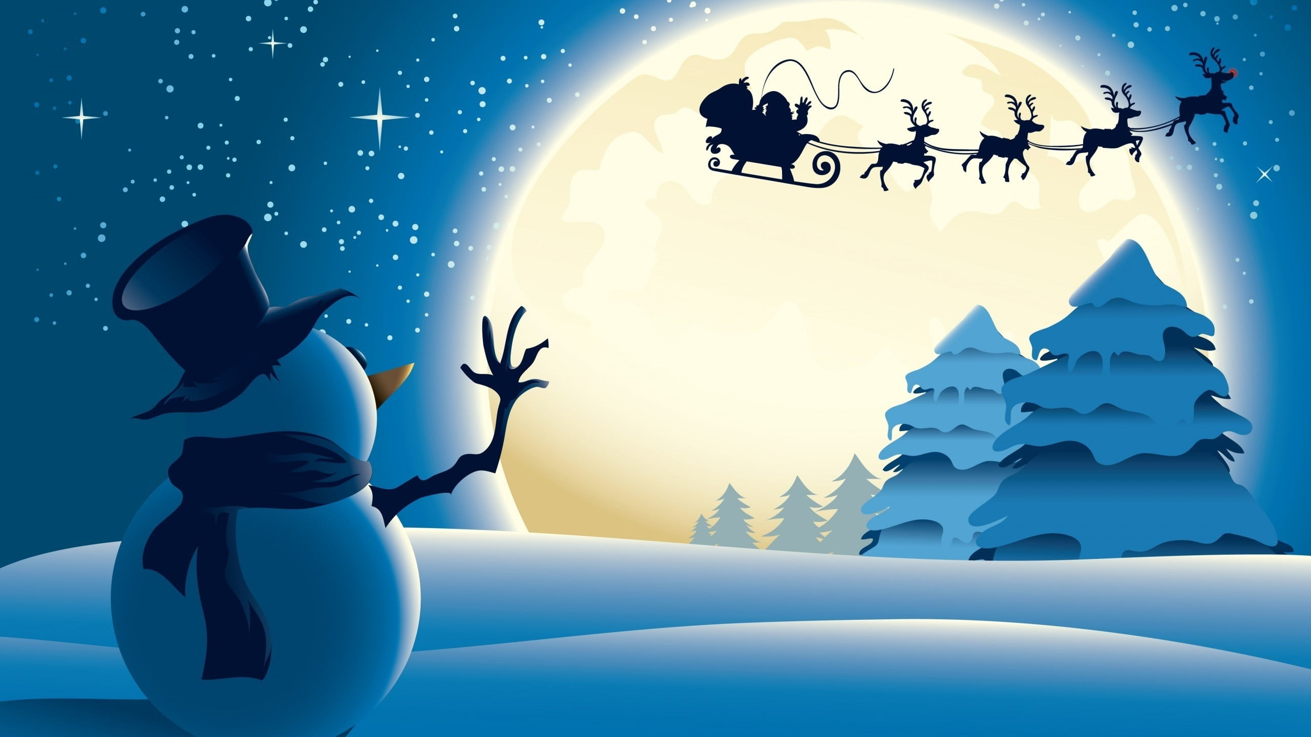 2560x1440 Snowman looking reindeer wallpaper, Christmas, snowman, Santa Claus, snow HD wallpaper
