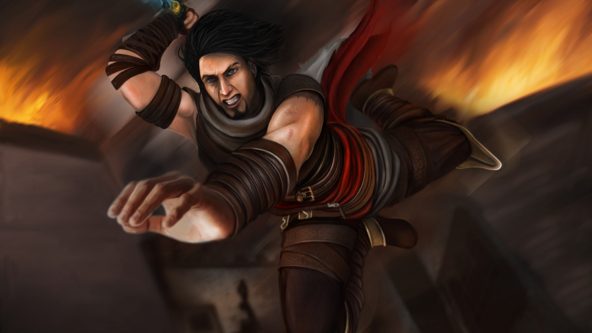 1920x1080 Download wallpaper jump, knife, fan art, prince of persia: warrior within, prince of persia the two thrones, prince of persia art, kindred blades, prince of persia kindred blades, section games in resoluti
