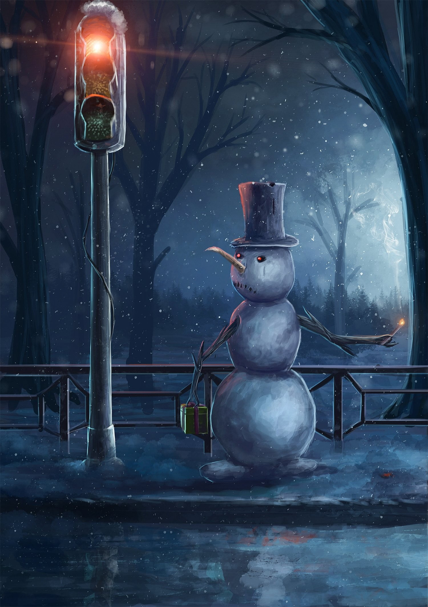 1500x2126 Snowman wearing black top hat wall art HD wallpaper
