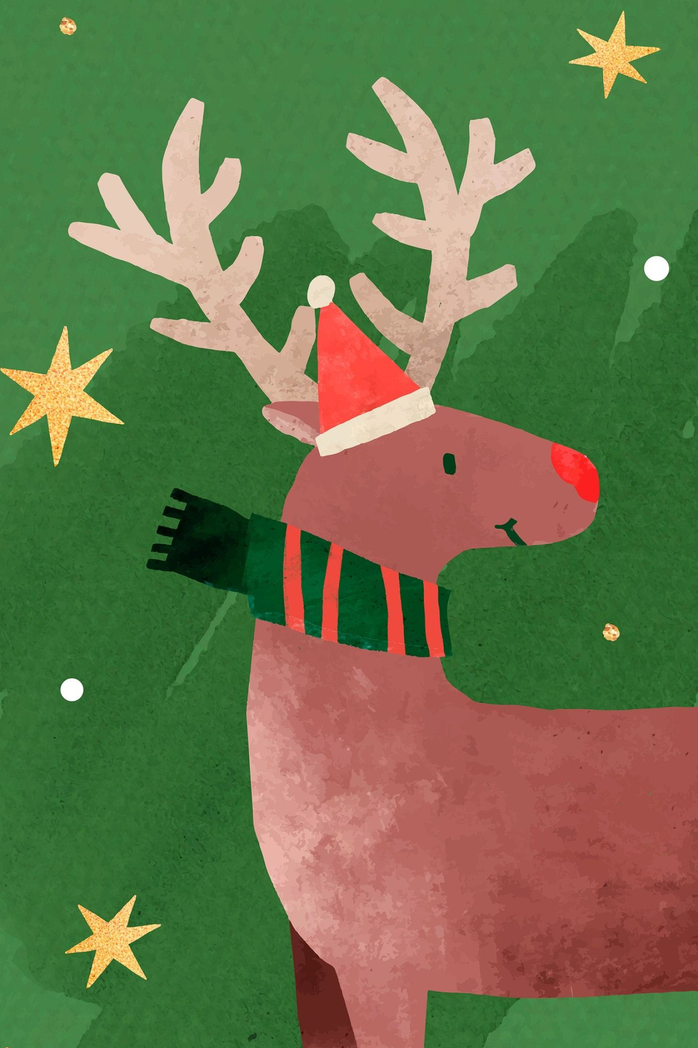1400x2100 Reindeer with Santa hat doodle vector | premium image by / Toon | Christmas watercolor, Christmas wallpaper, Reindeer