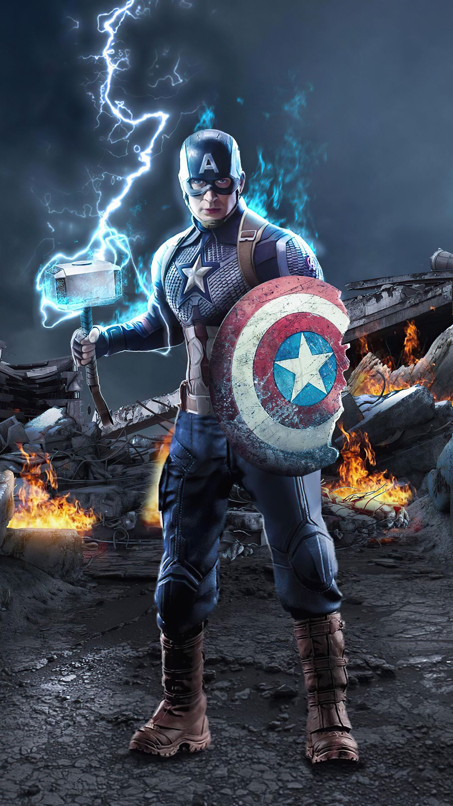 1440x2560 Captain America With Broken Shield Wallpaper