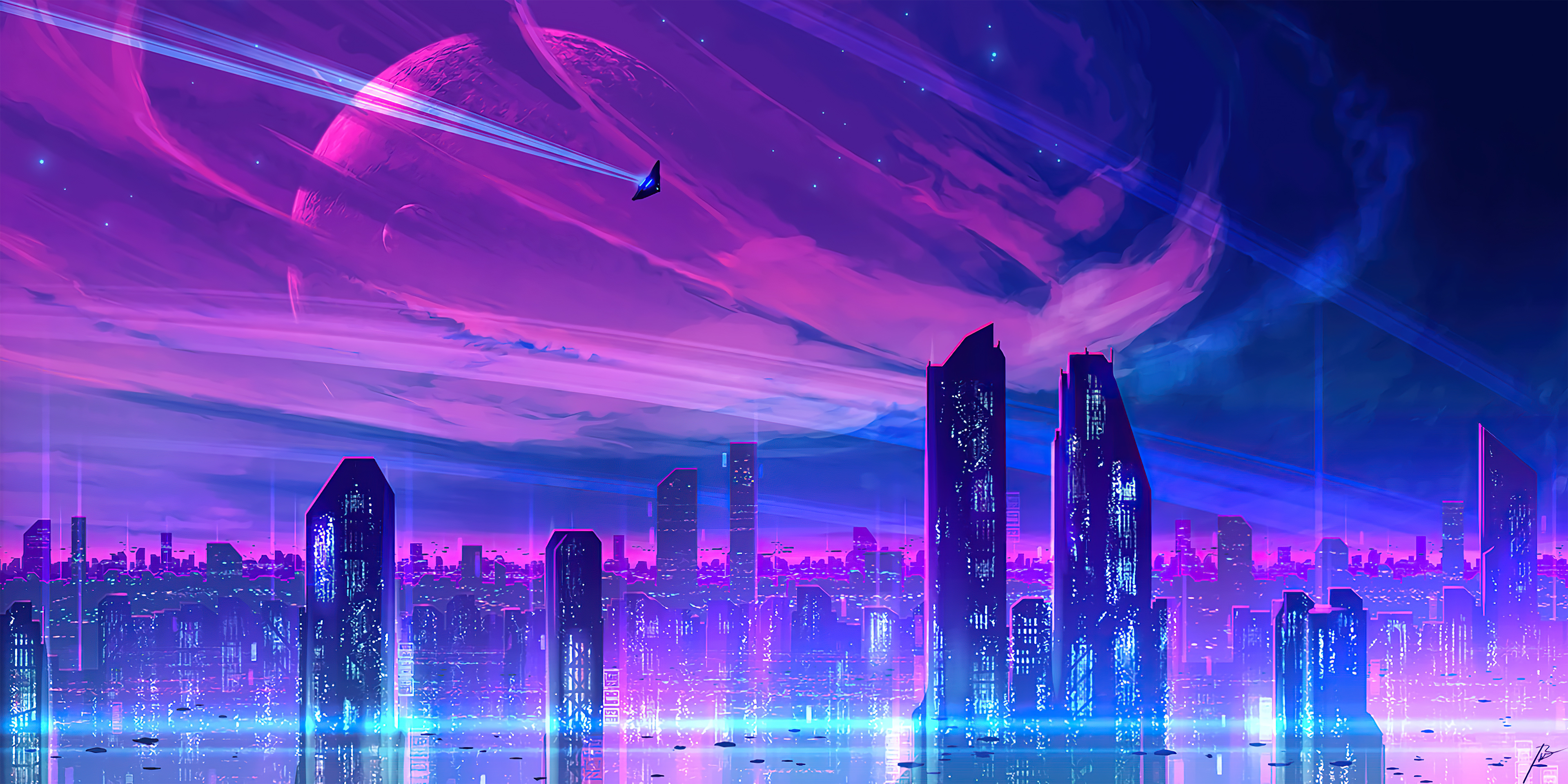 3840x1920 A Neon City, HD Artist, 4k Wallpapers, Images, Backgrounds, Photos and Pictures