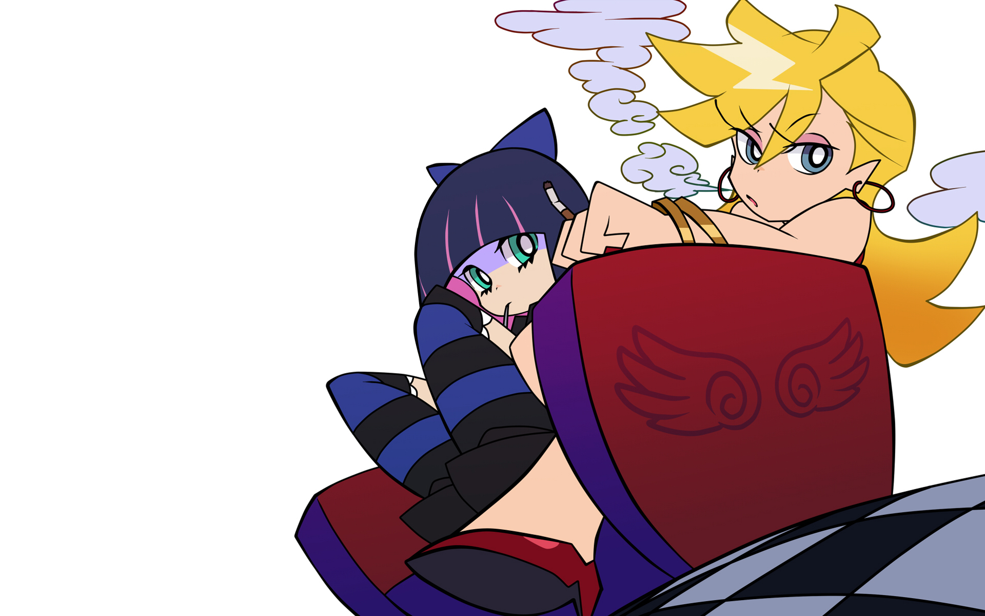 1920x1200 Wallpaper : Panty and Stocking with Garterbelt, Anarchy Panty, Anarchy Stocking, simple background, anime girls, smoking, blond hair avefenixjsb 1815477 HD Wallpapers