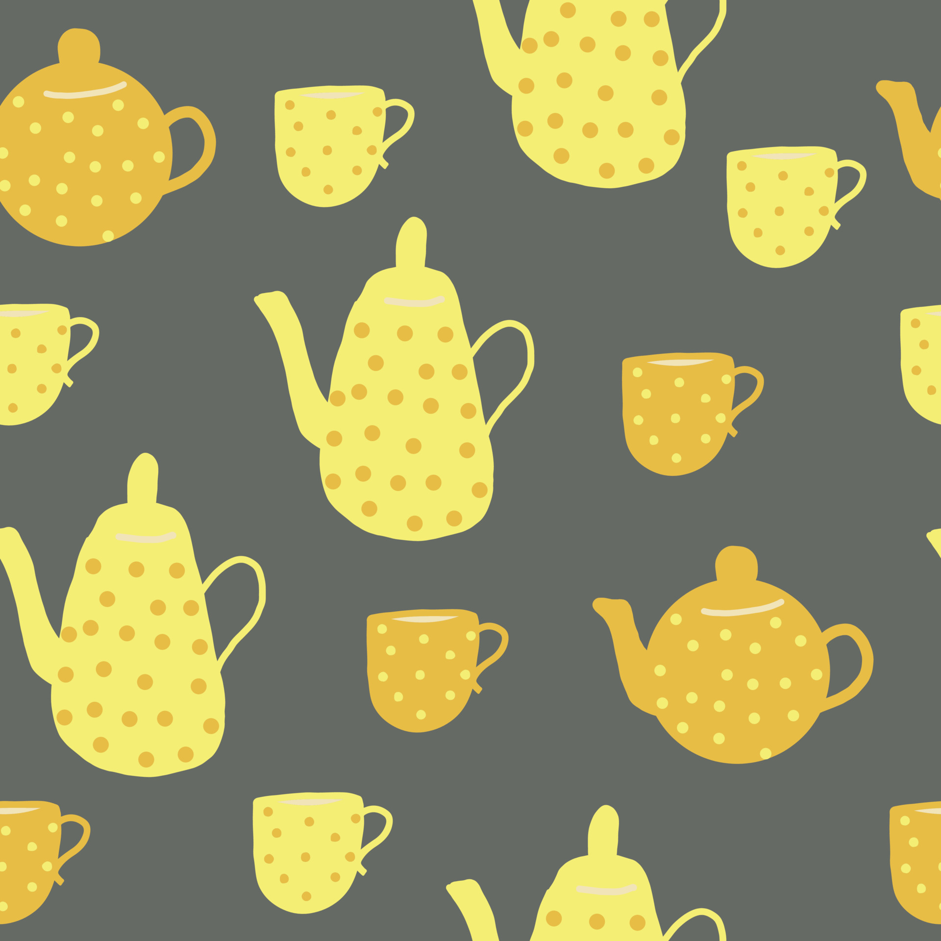 1920x1920 teapot and cups seamless pattern. hand drawn doodle. , cartoon, minimalism. trending colors 2021. wallpaper, wrapping, textiles, banner kitchen tea coffee drinks tablecloth cafe 5105065 Vector Art