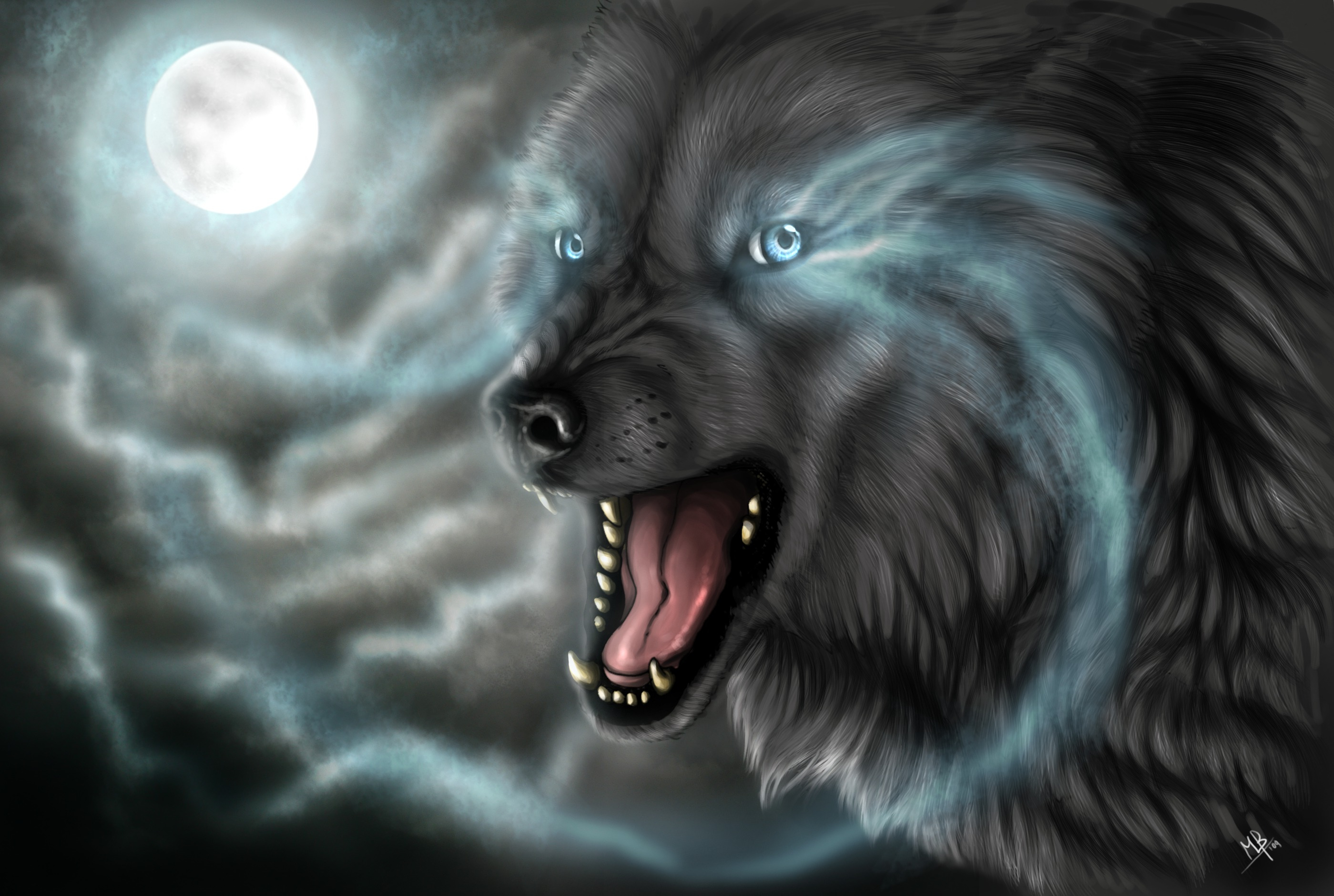 2799x1880 Full Moon Wolf