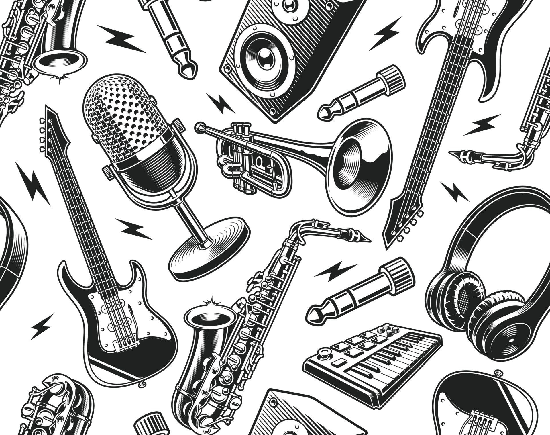 1920x1518 Music seamless background, this design can be used as wallpaper for a sound recording studio 5447462 Vector Art