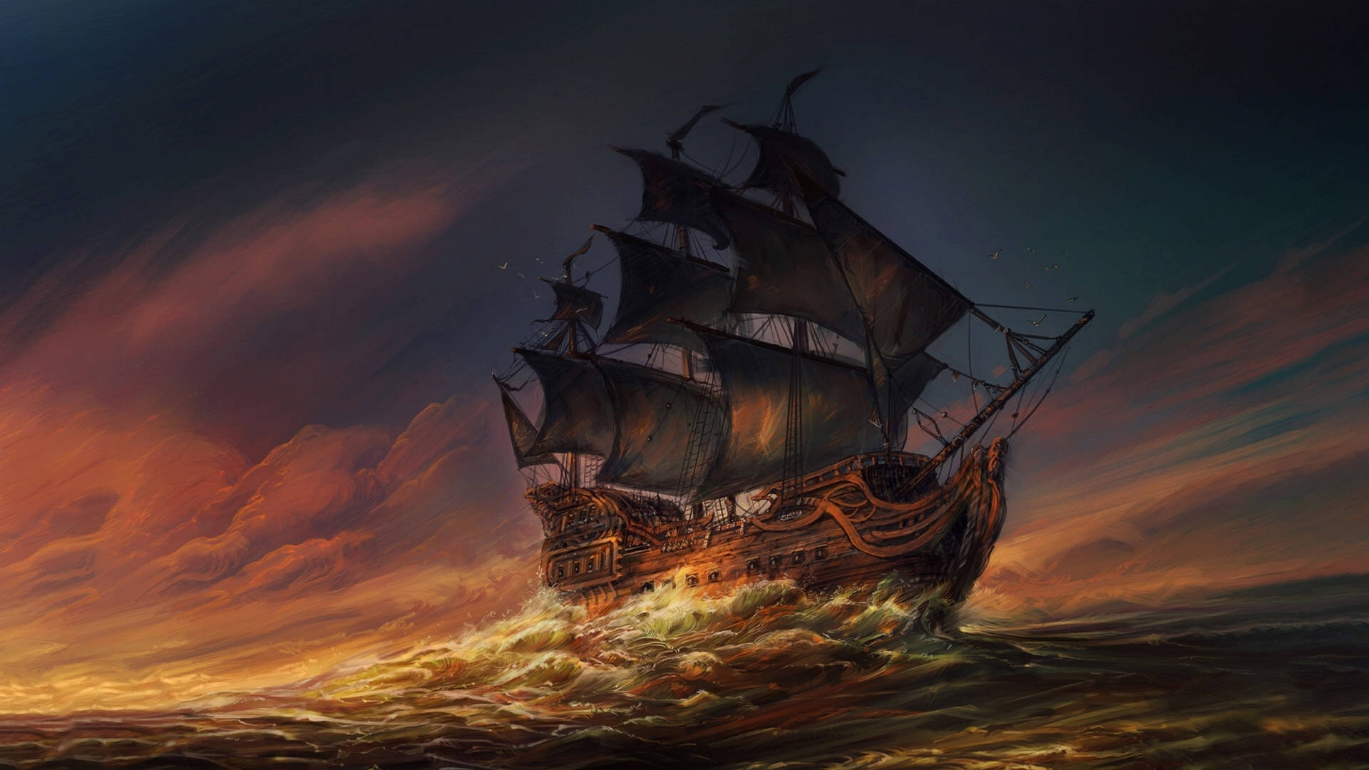1920x1080 Download Pirate Ship Painting Wallpaper