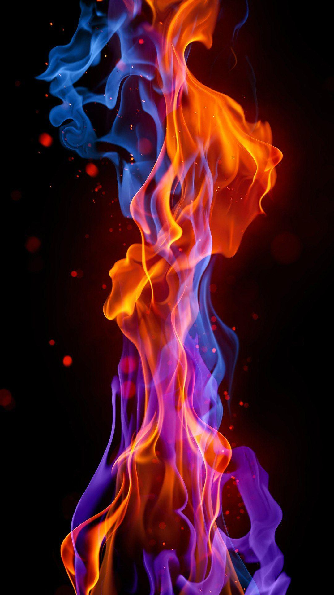 1080x1920 Blue And Red Fire Wallpapers