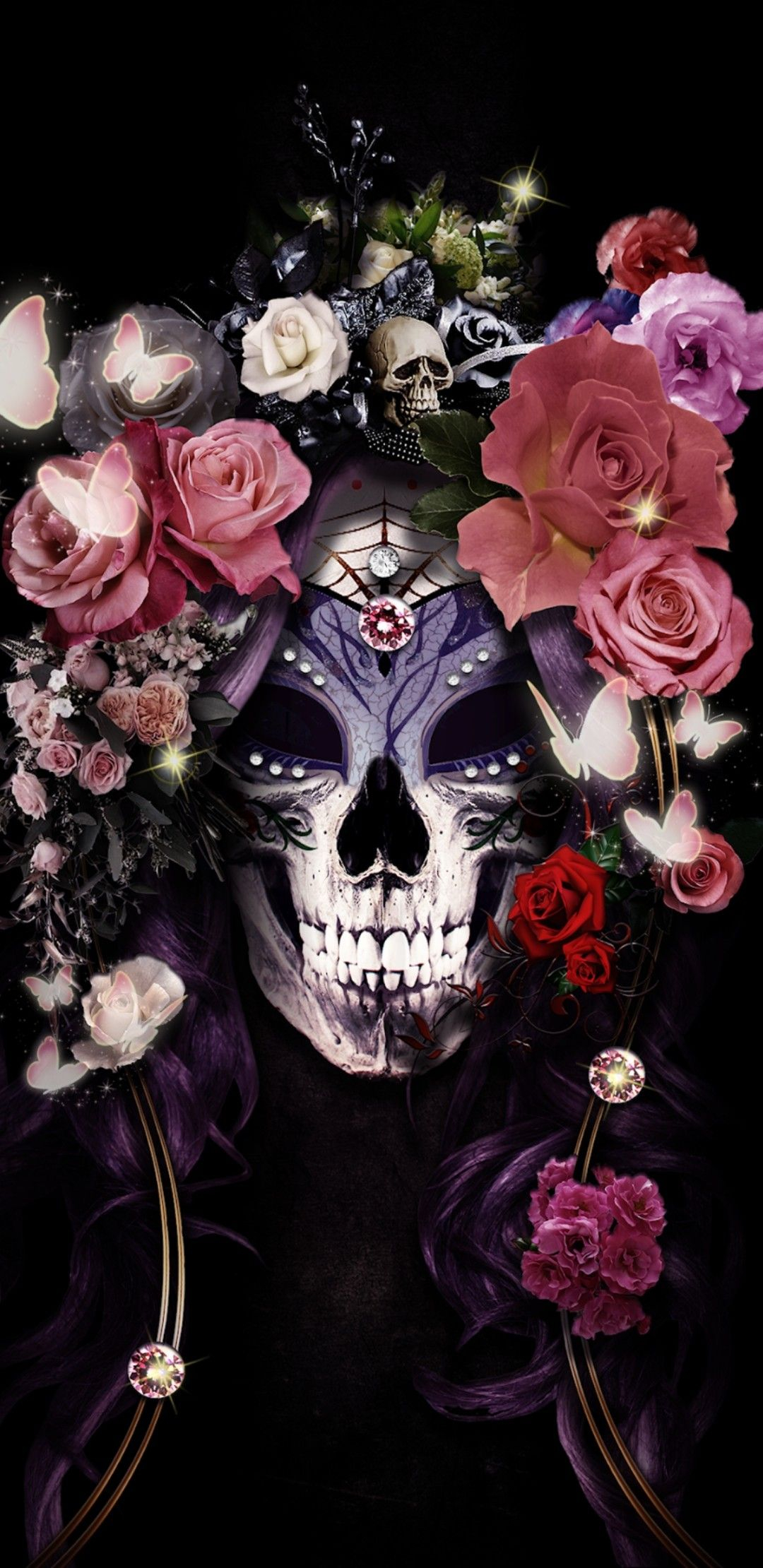 1080x2220 Pin by Lisa Nelson on Dia De Muertos | Sugar skull wallpaper, Skull wallpaper, Skull artwork