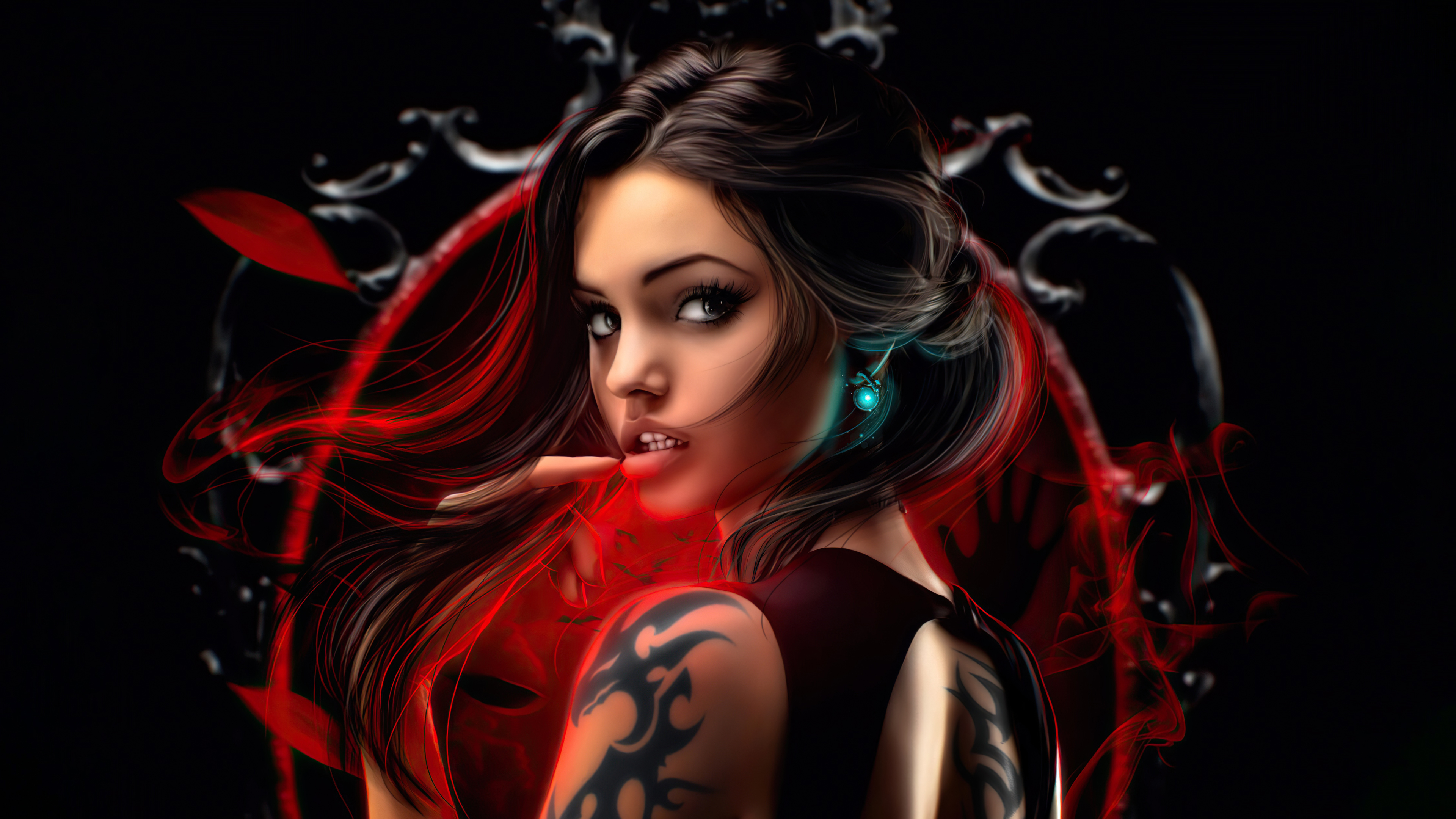 3840x2160 Dark Eyes Fantasy Tattoo Girl 4k, HD Artist, 4k Wallpapers, Images, Backgrounds, Photos and Pictures