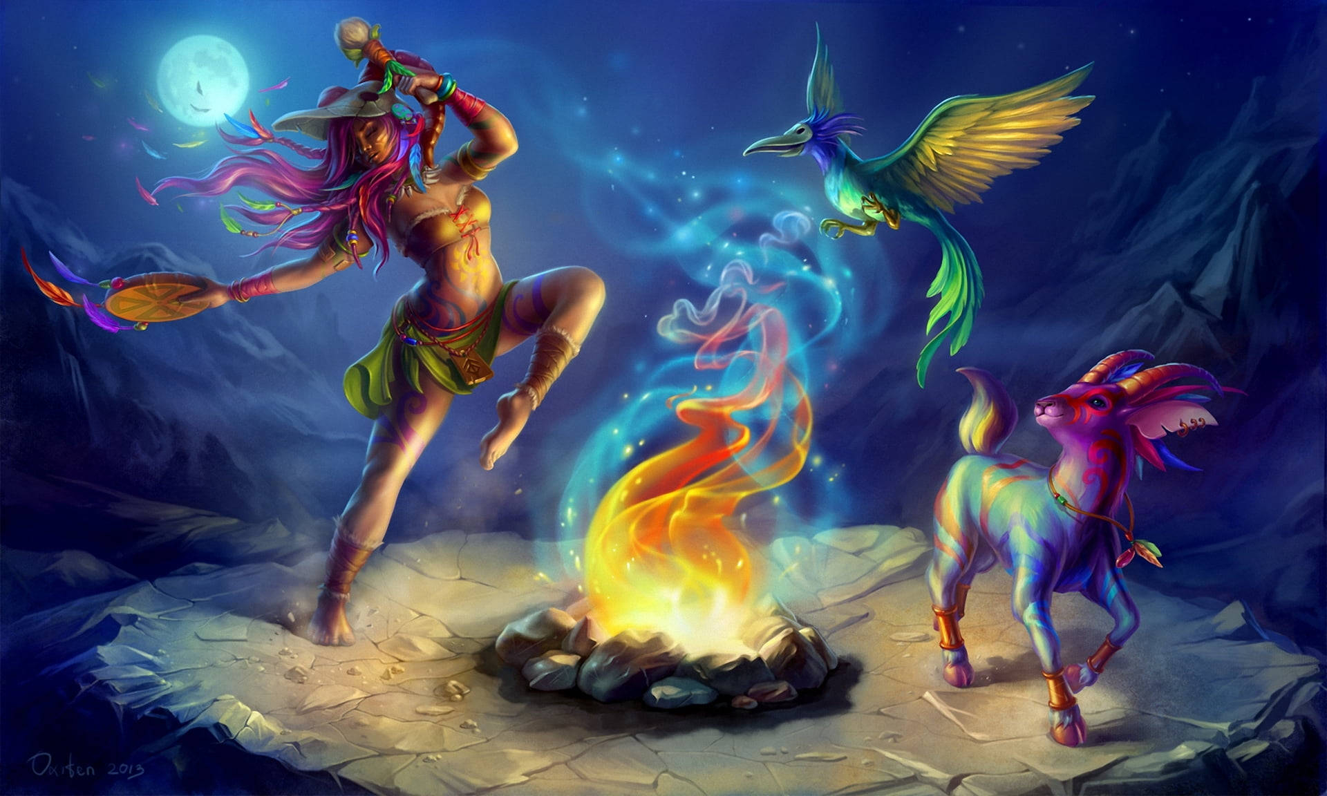 1920x1152 Download Mythical Creatures Dancing With Fire Art Wallpaper