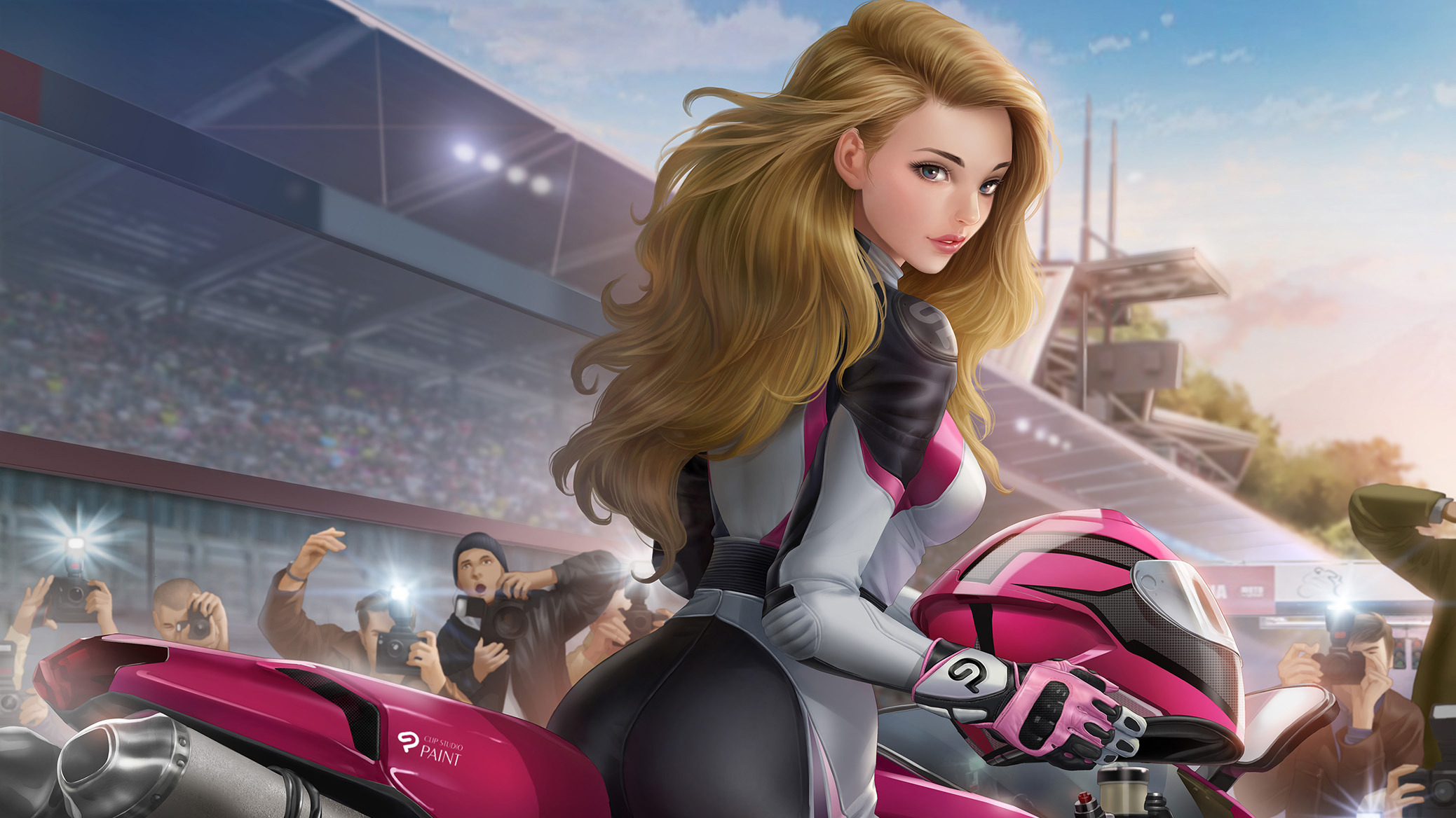 2077x1168 2560x1440 Girl On Racing Bike 1440P Resolution HD 4k Wallpapers, Images, Backgrounds, Photos and Pictures