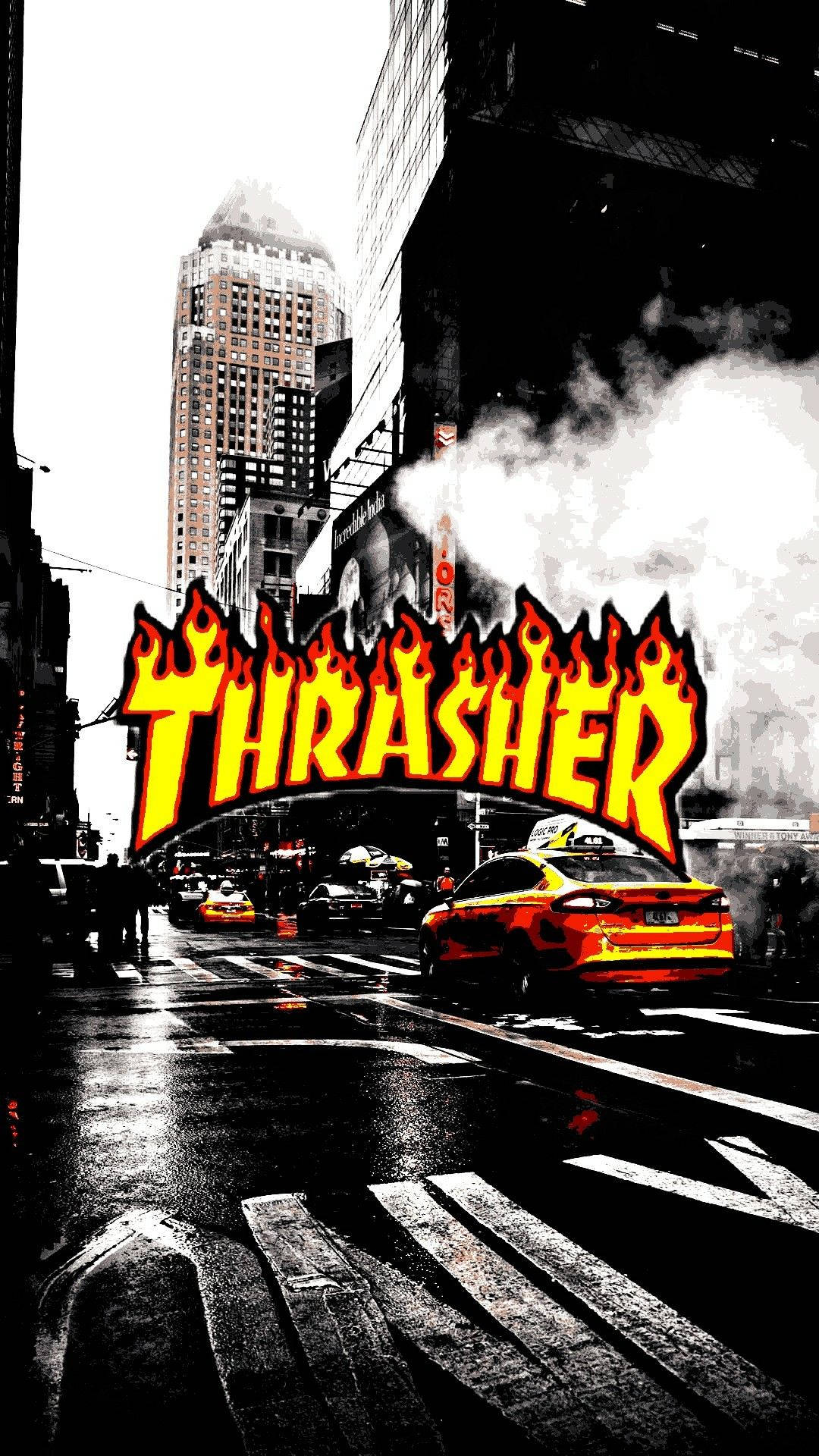 1080x1920 Download Thrasher Logo On Streets Wallpaper