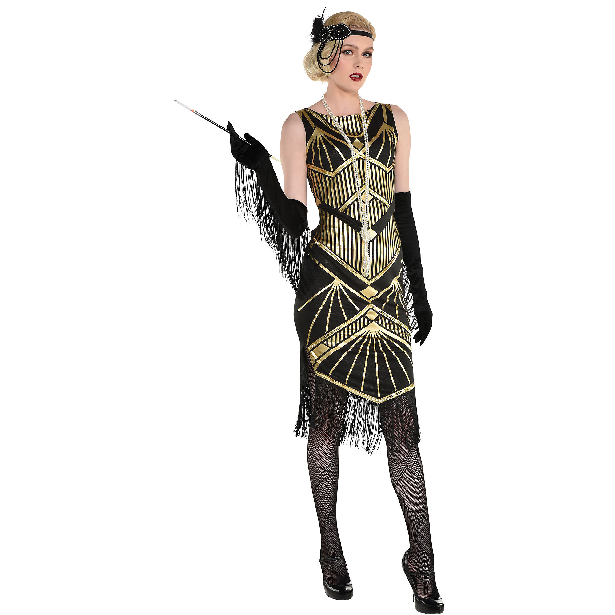 2000x2000 Party City Roaring 20s Flapper Girl Halloween Costume for Women, Black/Gold, Small, Includes Dress and Headband