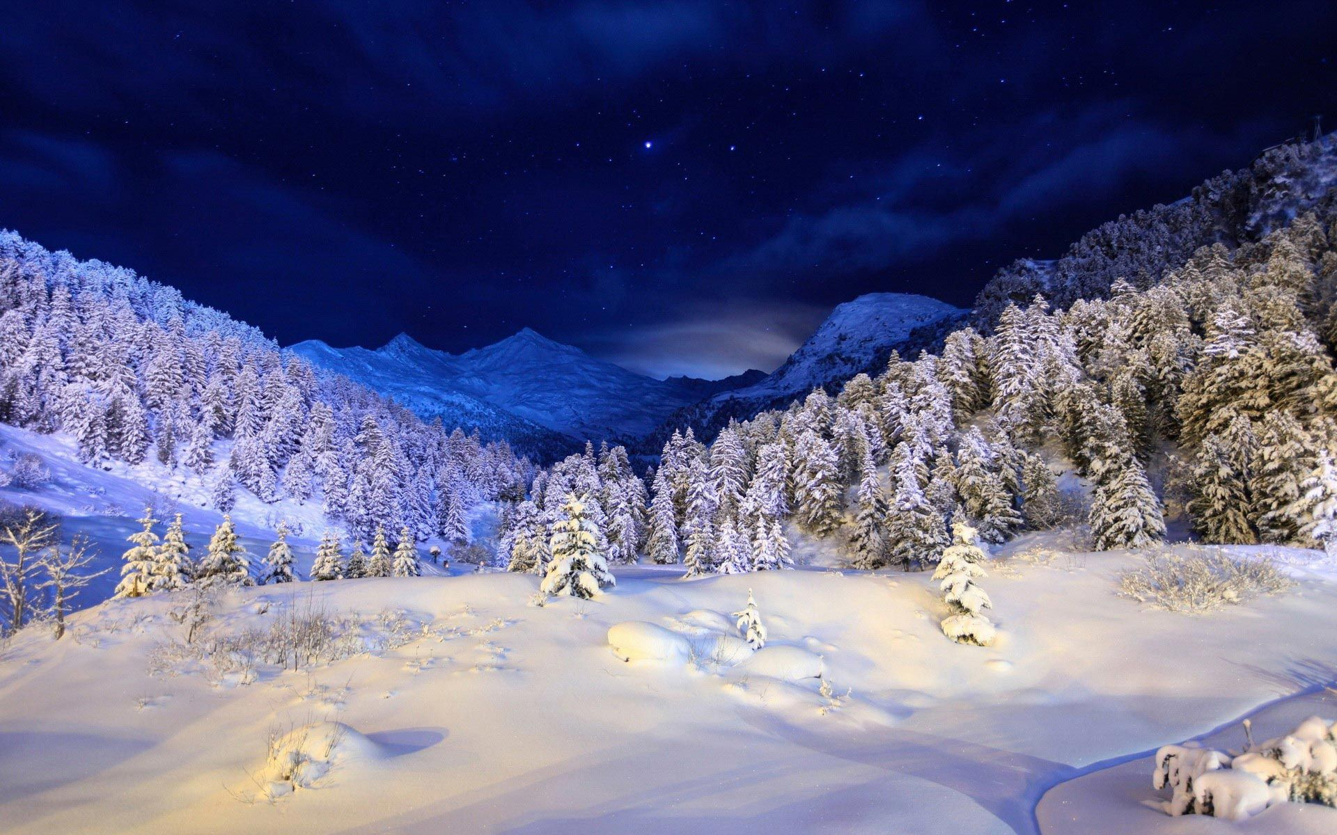 1920x1200 Winter Night Snow, Landscape HD image Amazing HD Wallpapers | Winter landscape, Winter pictures, Winter wallpaper