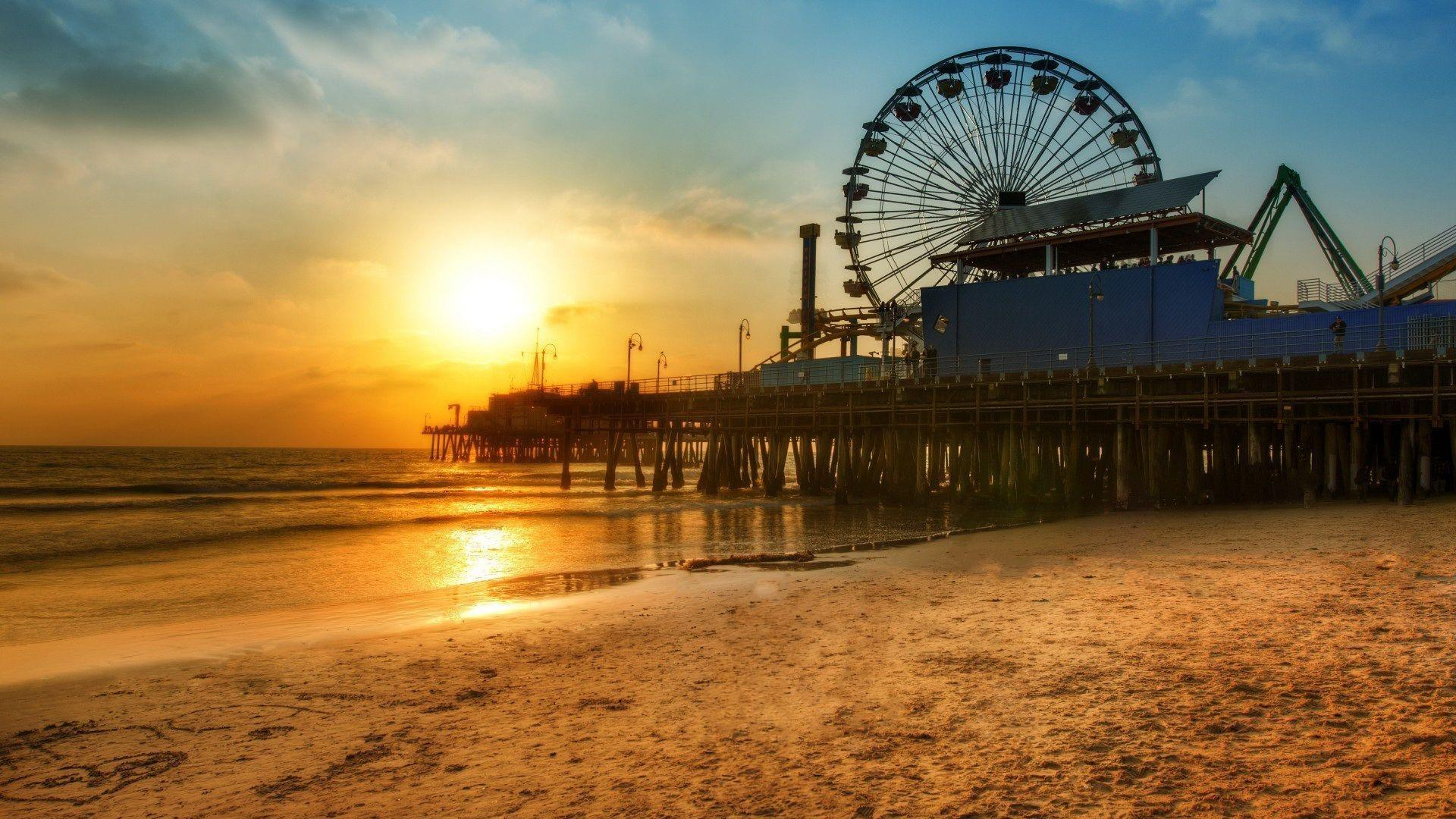 1920x1080 Santa Monica Pier in the sunset, Los Angeles, California wallpaper backiee