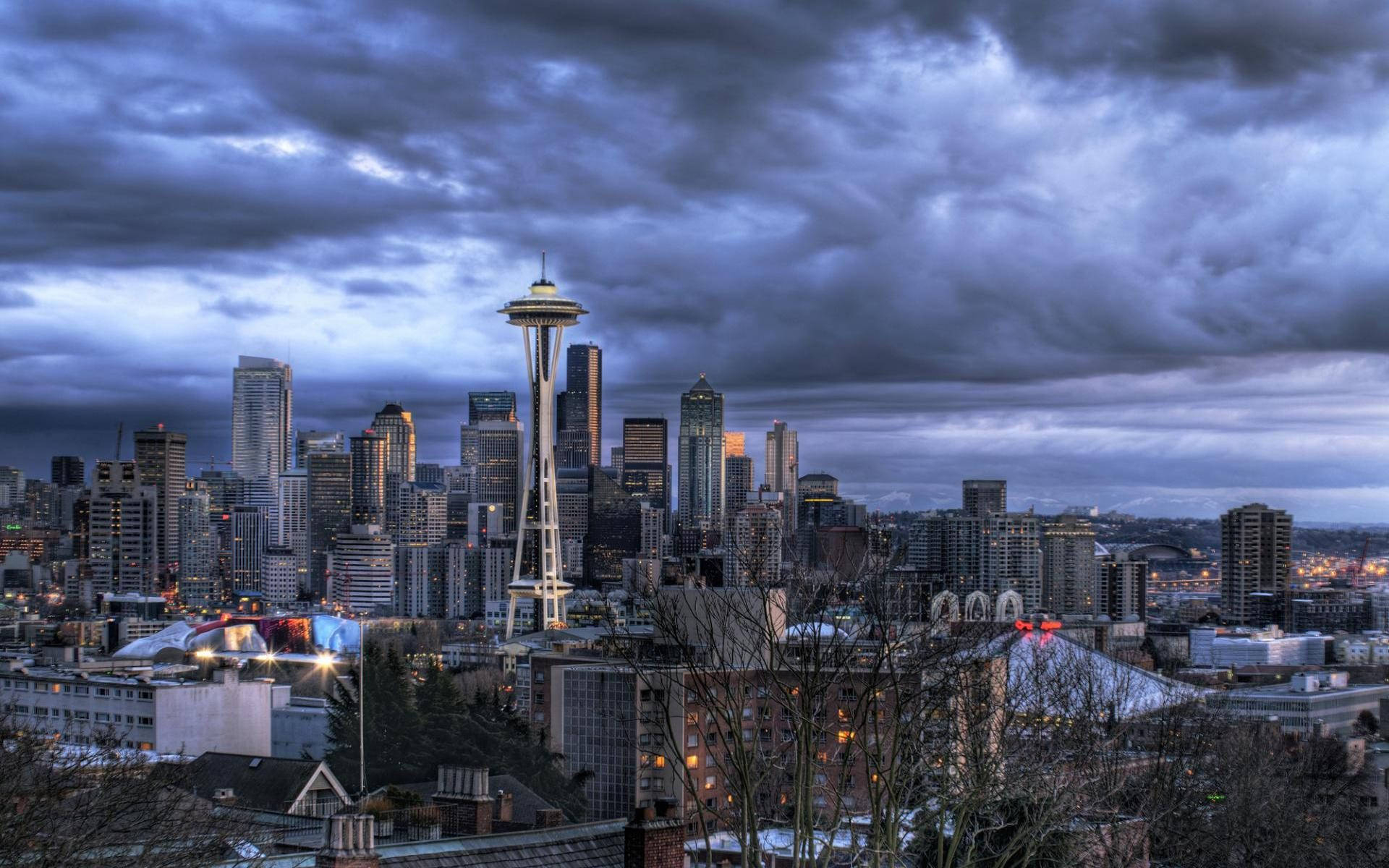 1920x1200 Download Seattle Skyline And Dark Clouds Wallpaper