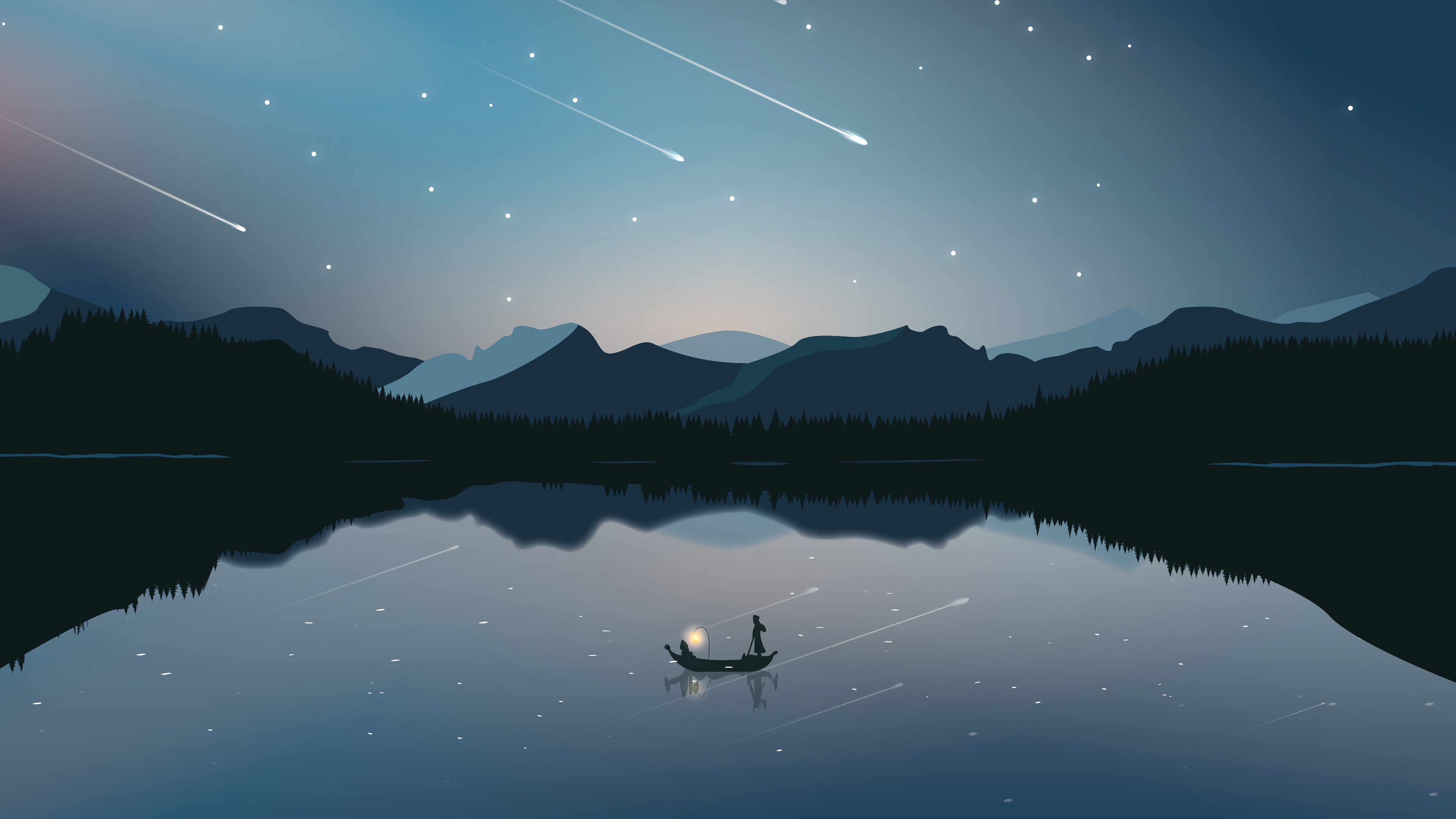 3840x2160 Wallpaper : minimalism, starry night, mountains, sky, lake, reflection enderman08 1954827 HD Wallpapers