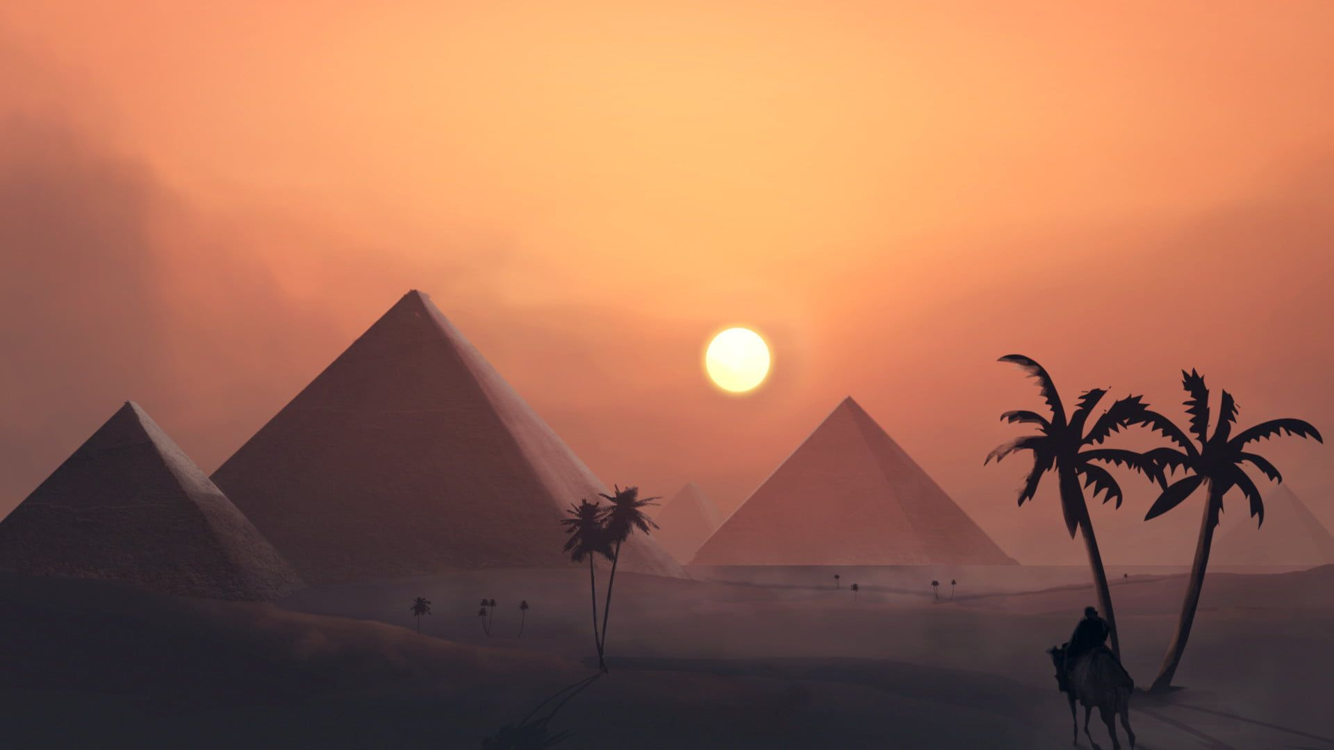 1920x1080 pyramids illustration #landscape #illustration #pyramid digital art #Egypt #desert Adrian Dudak #1080P #wallpaper #hdwallpaper #deskto&acirc;&#128;&brvbar; | Pyramids, Landscape, Egypt