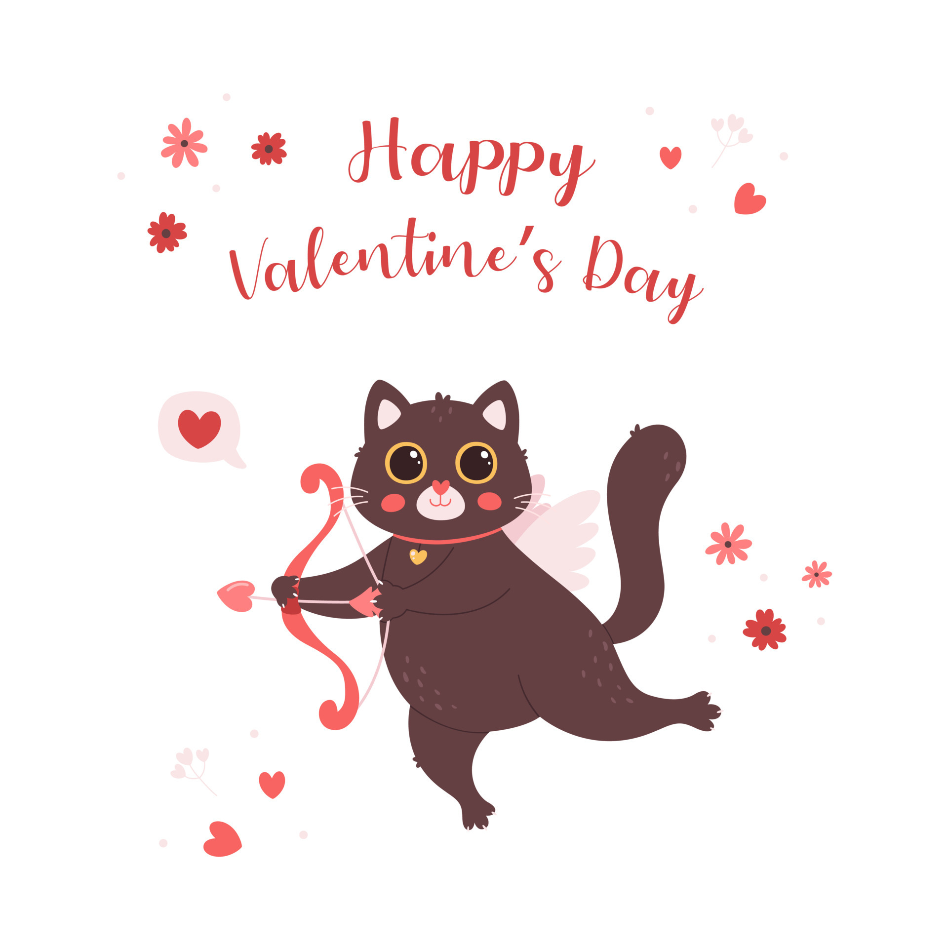 1920x1920 Cat character cupid cat with bow and arrow. Valentines Day greeting card. Love, romantic, wedding 5521790 Vector Art