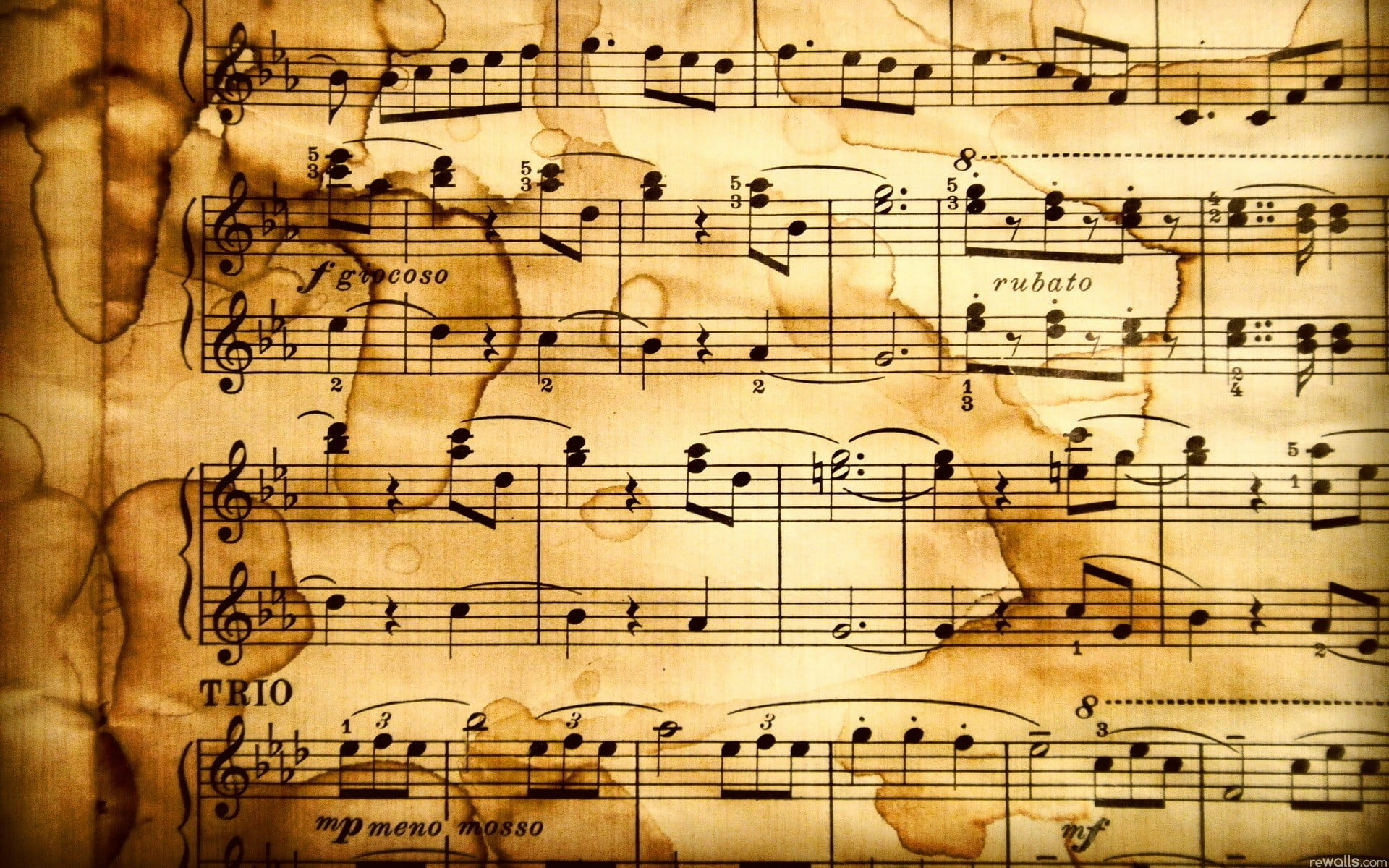 1920x1200 Brown and black wooden wall decor, musical notes, old paper HD wallpaper |