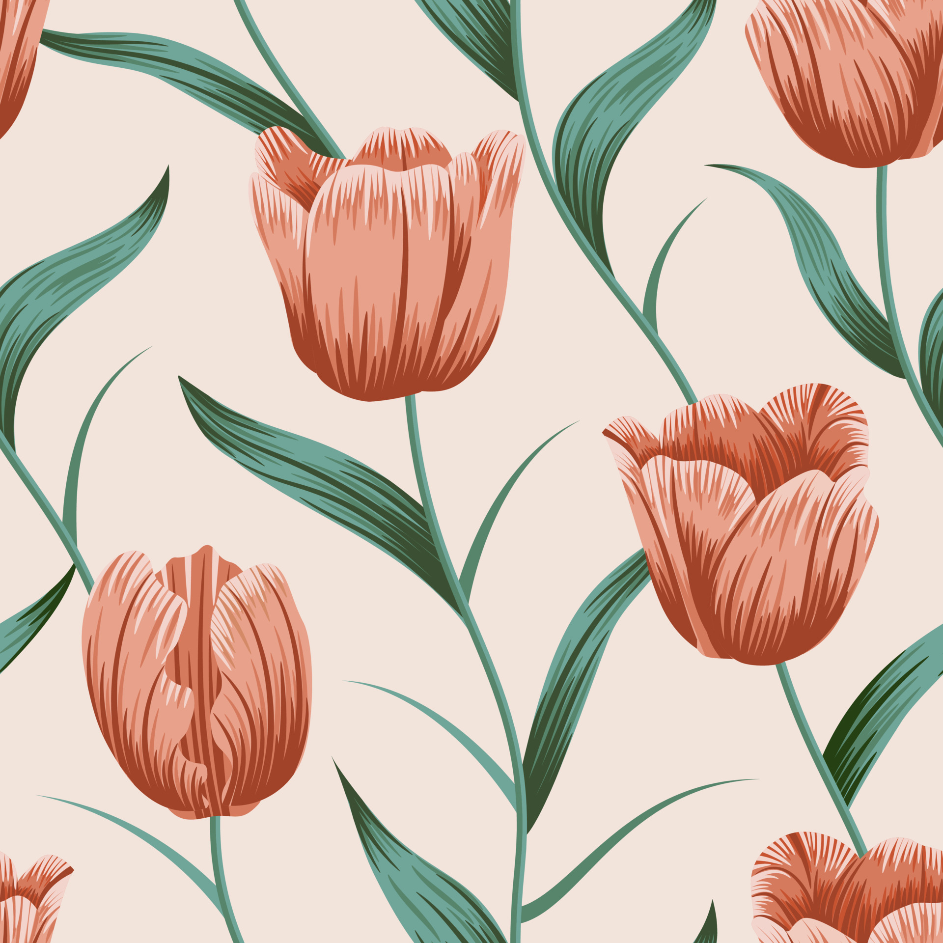 1920x1920 Tulip Flower seamless pattern with leaves. tropical background 5052341 Vector Art